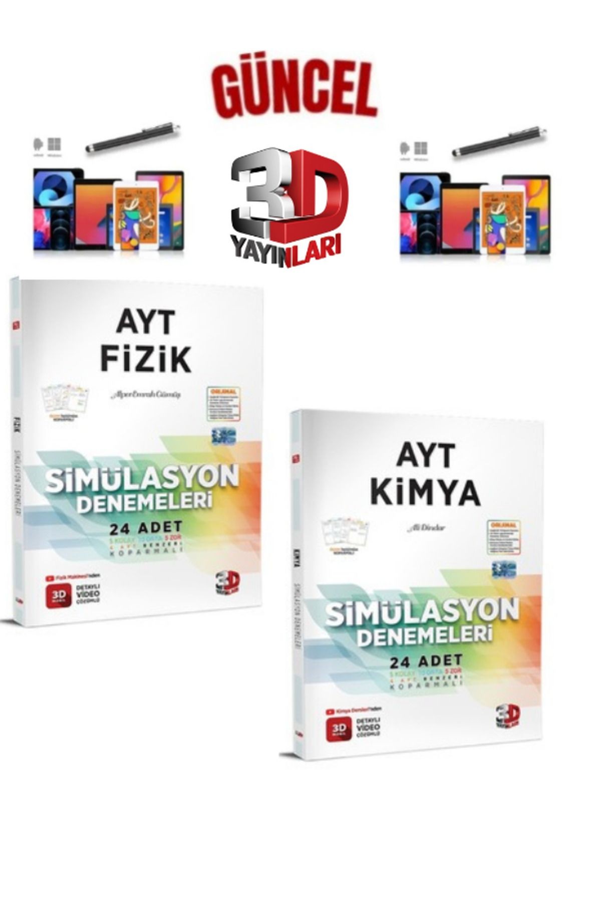 2025 3D Çözüm Ayt Fizik(24)-Kimya(24) 48 Adet Koparmalı Deneme Seti+Dokunmatik Kalem