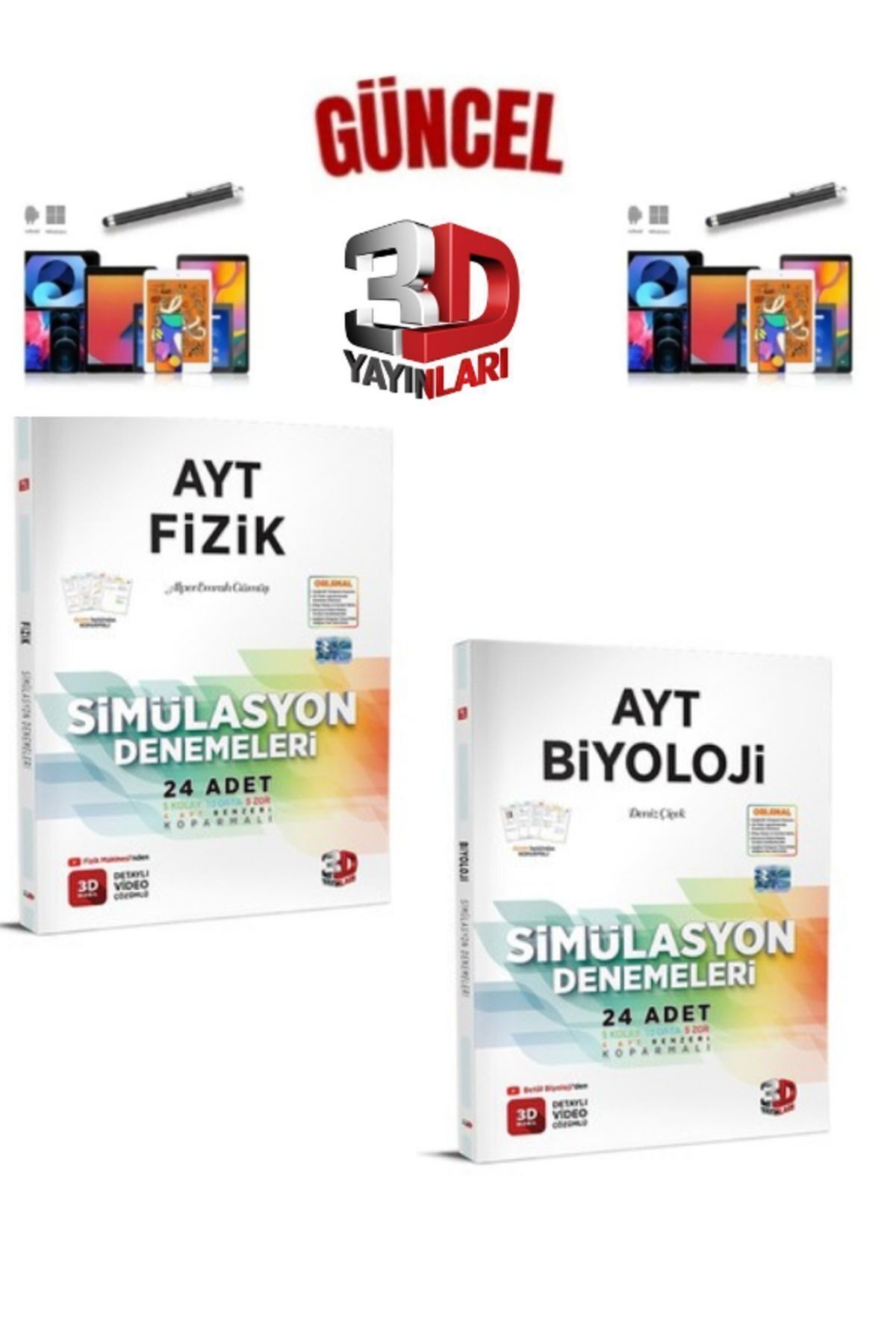 2025 3D Çözüm Ayt Fizik(24)-Biyoloji(24) 48 Adet Koparmalı Deneme Seti+Dokunmatik Kalem