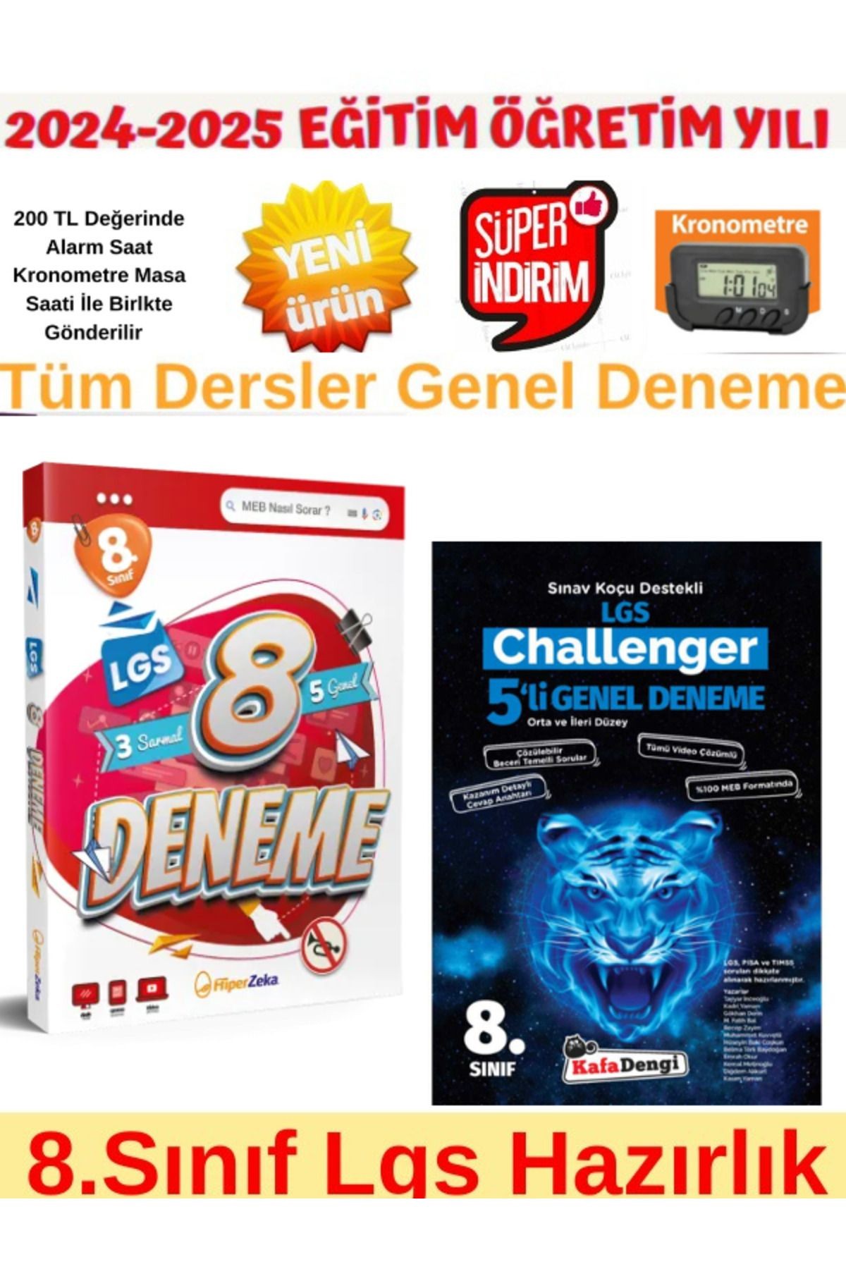 2025 8.Sınıf Lgs Tüm Dersler 3+5 Deneme+KafaDengi Challenger Tüm Dersler Genel 5 Deneme+Kronometre