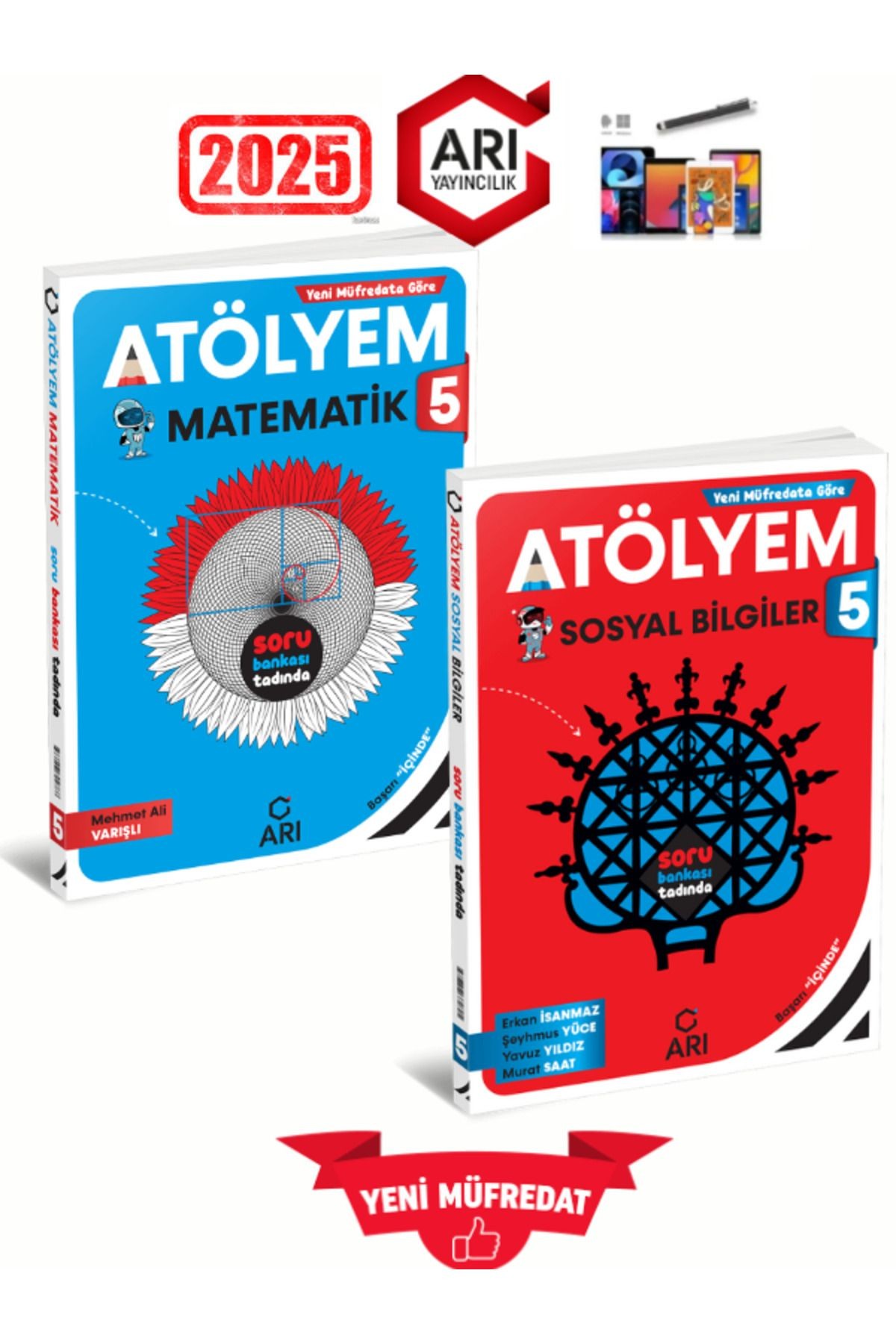 Arı Yayıncılık 2025 5.Sınıf Atölyem Matematik-Sosyal %100 Yeni Konu Özetli Soru Bankası+Kalemlik