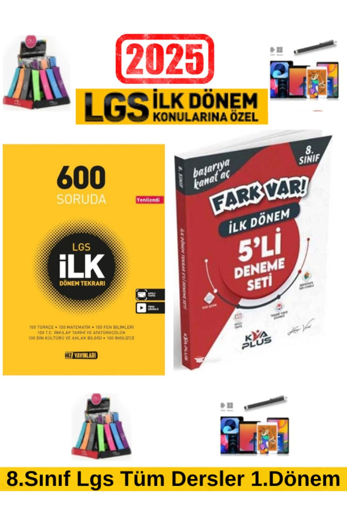 2025 8.Sınıf Lgs 600 Soruda 1.Dönem Tekrar+Koray Varol 8.Sınıf LGS 1.Dönem 5 li Deneme+Kalemlik
