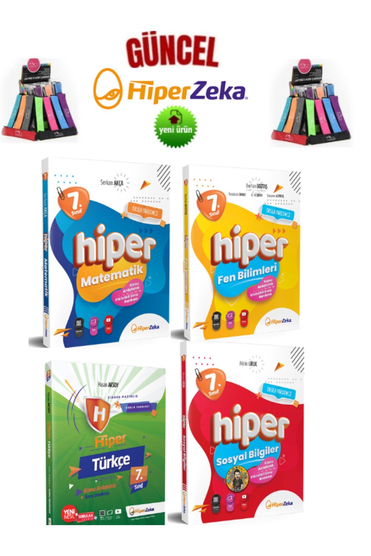 Güncel 7.Sınıf Hiper Tüm Dersler (M-F-T-S)4 Kitap Konu Anlatımlı Soru Bankası Seti+Kalemlik
