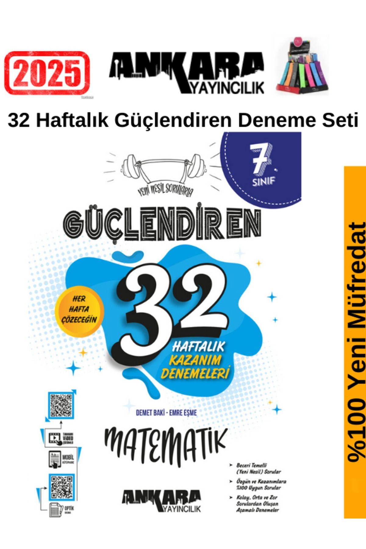 Güncel 2025 7.Sınıf Güçlendiren Matematik 32 Hafta Video Çözümlü Deneme Seti+Kalemlik