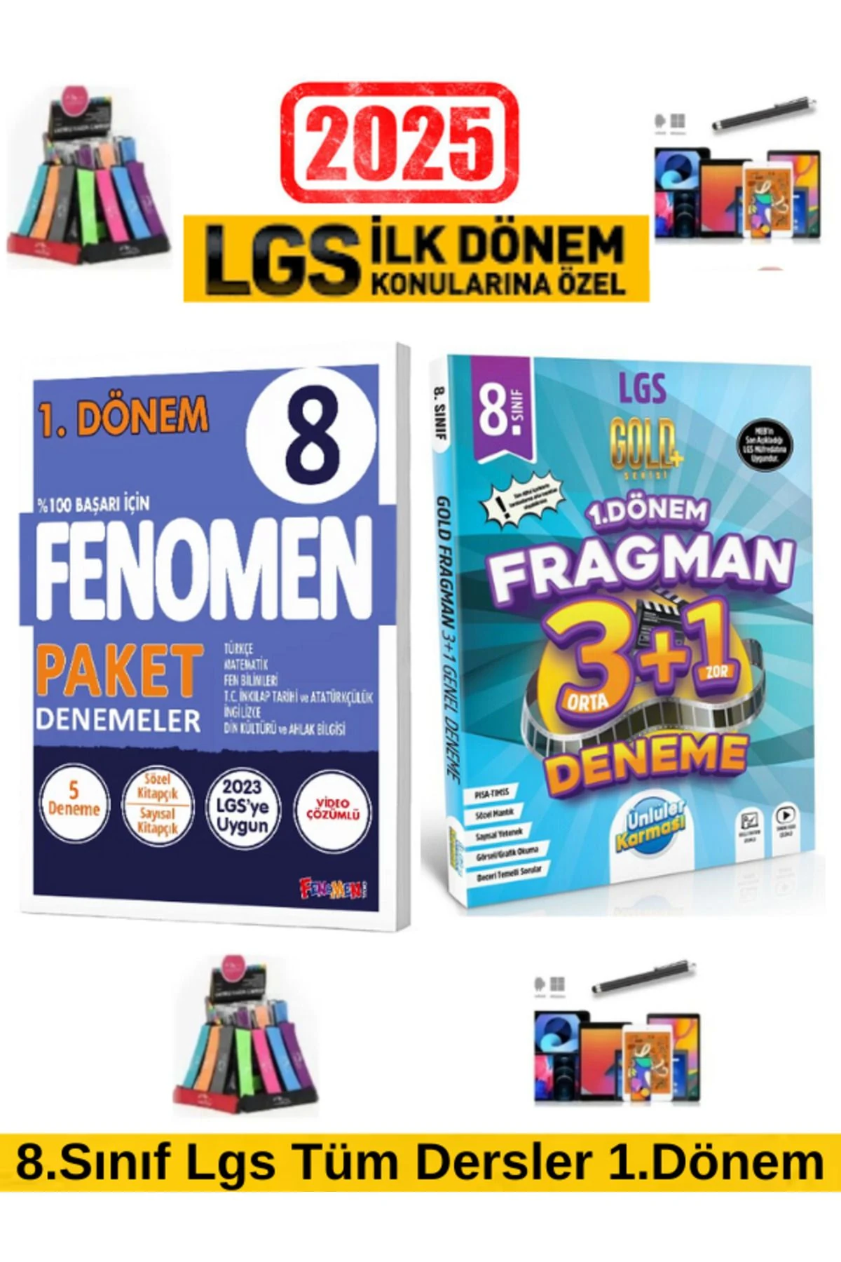 2025 8.Sınıf Lgs 1.Dönem 8 Li Paket Deneme+Ünlüler Fragman 3Orta+1Zor 1.Dönem Deneme