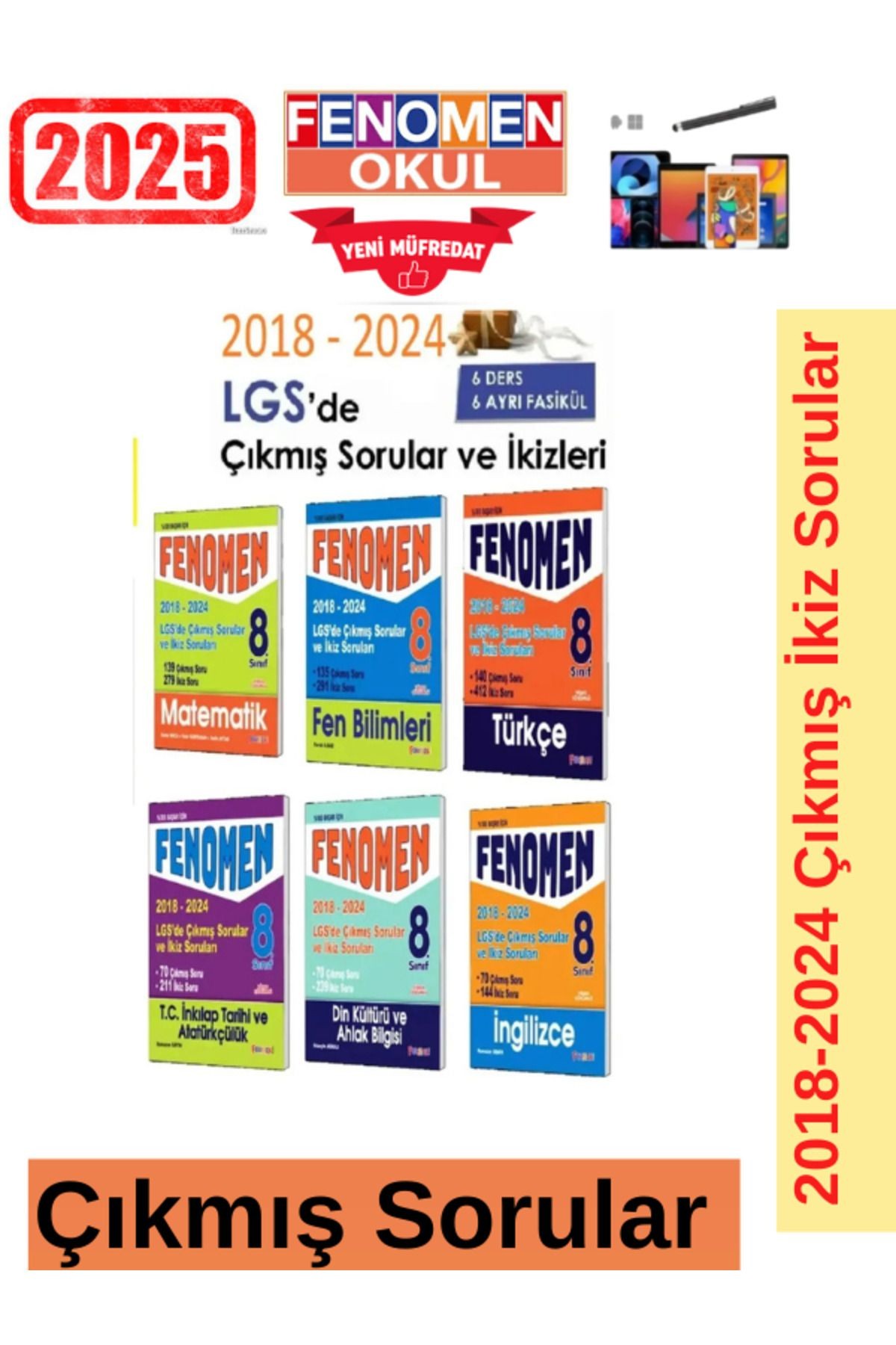 2025 8.Sınıf Fen(A)Kolay 1643 Soru-Soru Bankası+Lgs 2018-2024  Çıkmış İkiz Soru Seti+Kalem