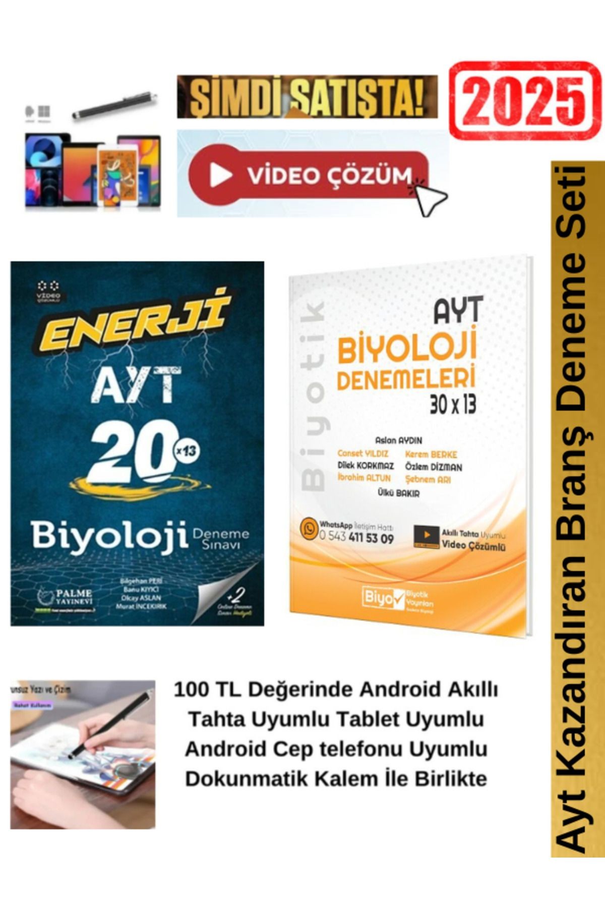 Ayt Biyoloji 20x13 Branş Deneme+Biyotik Ayt Biyoloji 30x13 lü Branş Deneme Seti+Android Kalem