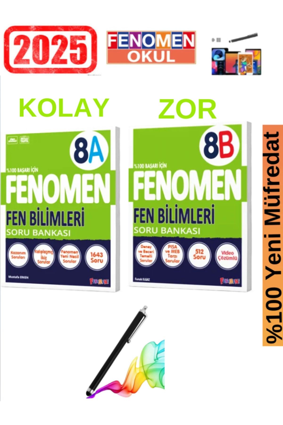2025 8.Sınıf Fen (AB) Kolay-Zor(1643-512)Soru %100 Yeni Müfredat Soru Bankası Seti+Kalem
