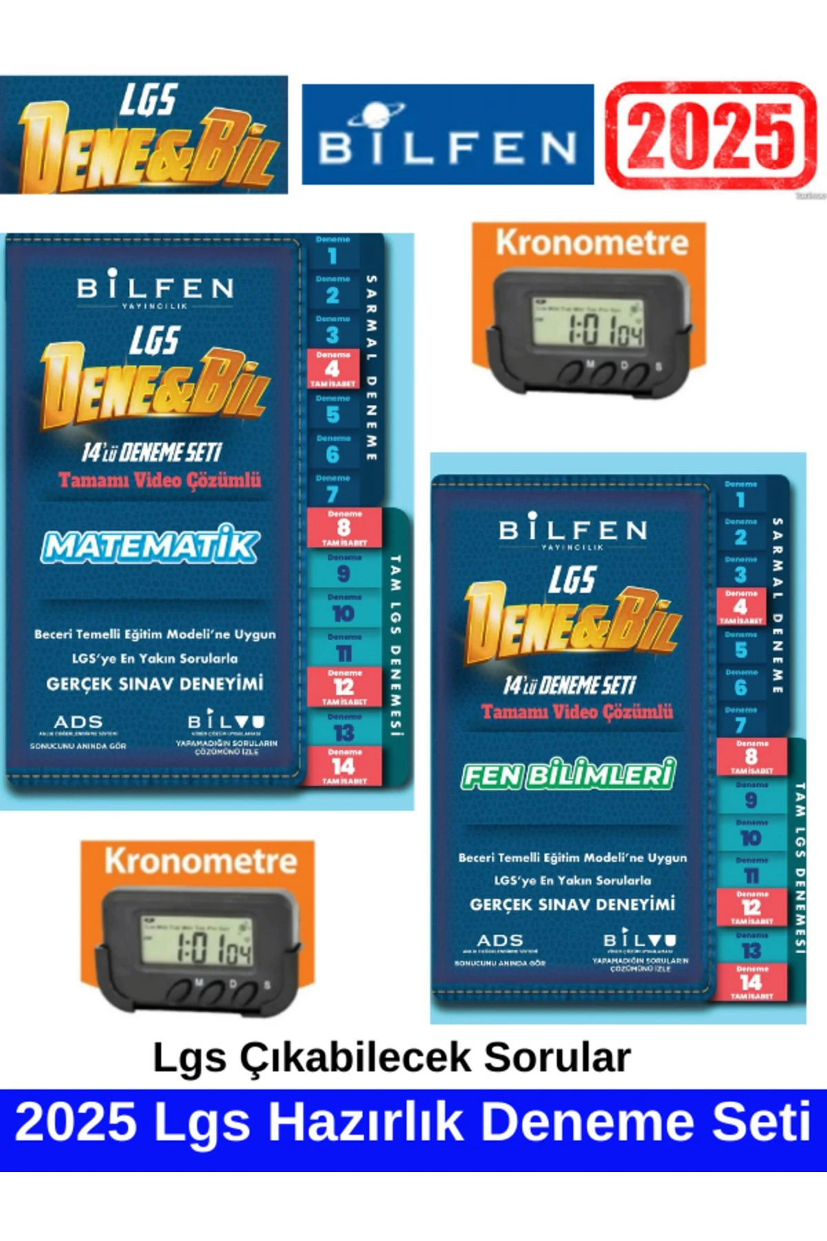 2025 Denebil 8.Sınıf Lgs Hazırlık Matematik14-Fen14  Deneme Seti+Kronometre