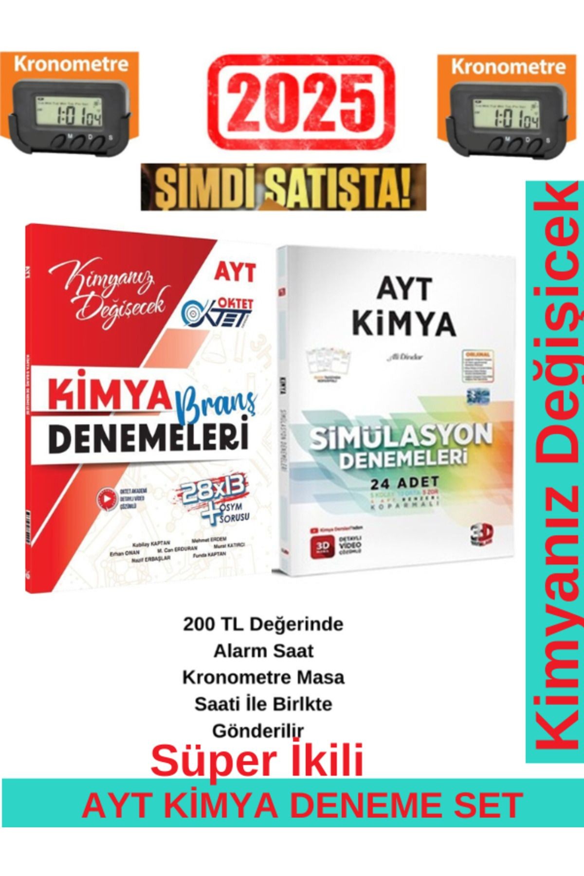 Oktet 2025 Ayt Kimya 28x13 Deneme+3D Ayt Kimya 24 Branş Deneme Seti+Kronometre