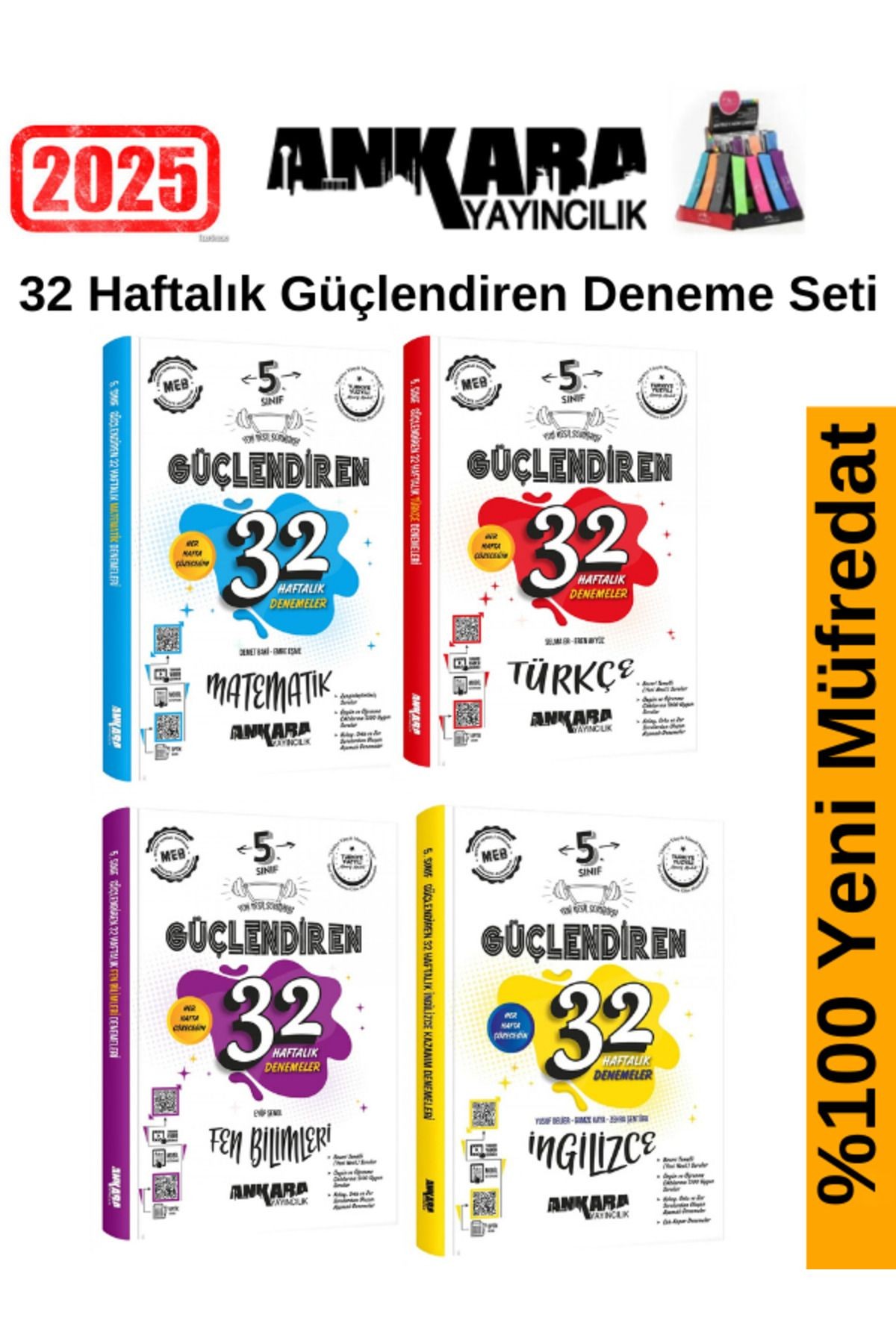 2025 5.Sınıf Güçlendiren Mat-Türkçe-Fen-İngilizce 32 Haftalık Deneme Seti+Kalemlik