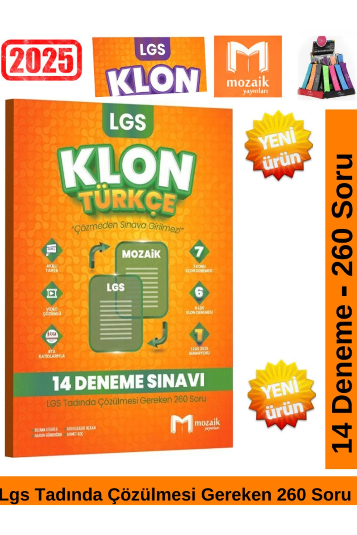 Mozaik 2025 8.Sınıf Klon Lgs Hazılık Türkçe-Fen 27 Deneme 520 Soru Deneme Seti+Kalemlik