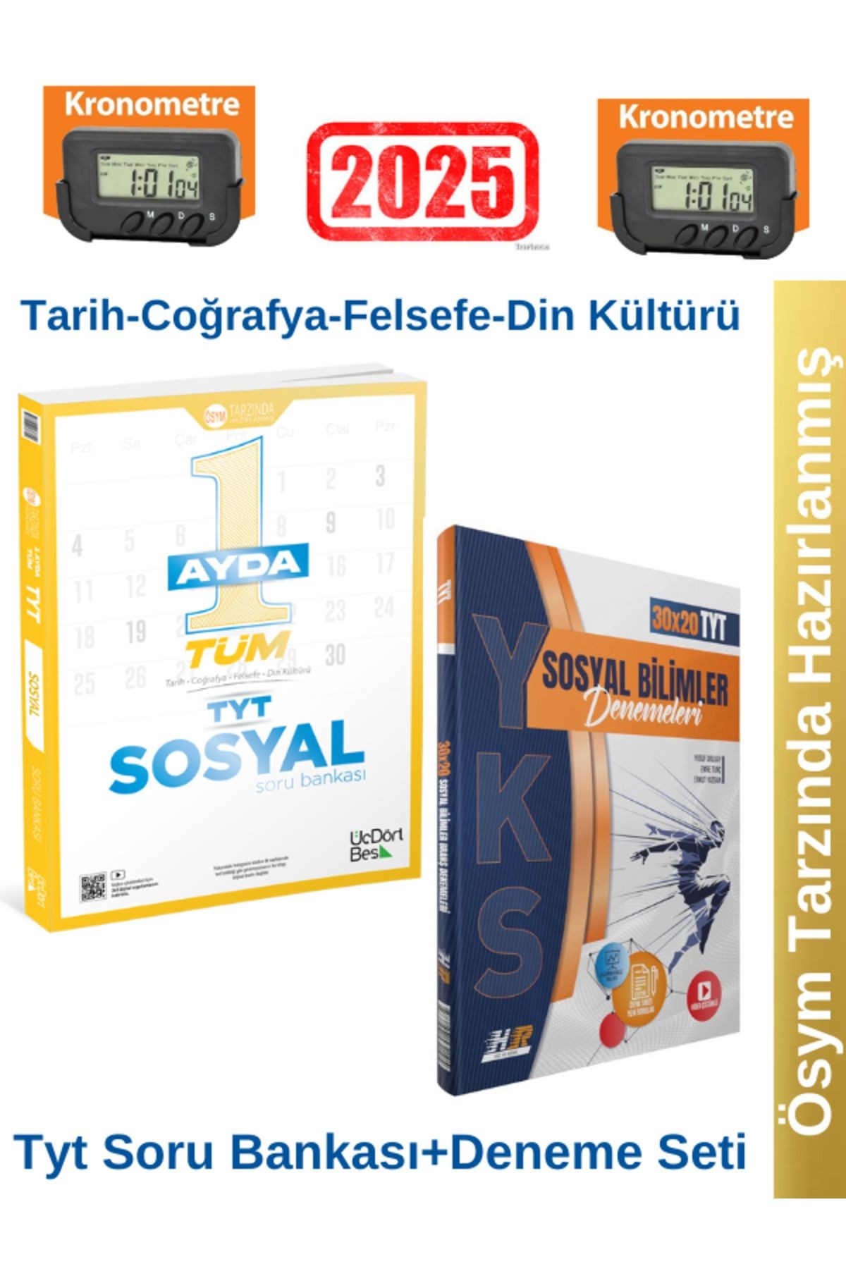 2025 1 Ayda Tüm TYT Sosyal Soru Bankası+Hız ve Renk TYT Sosyal  30 x 20 Deneme+Kronometre