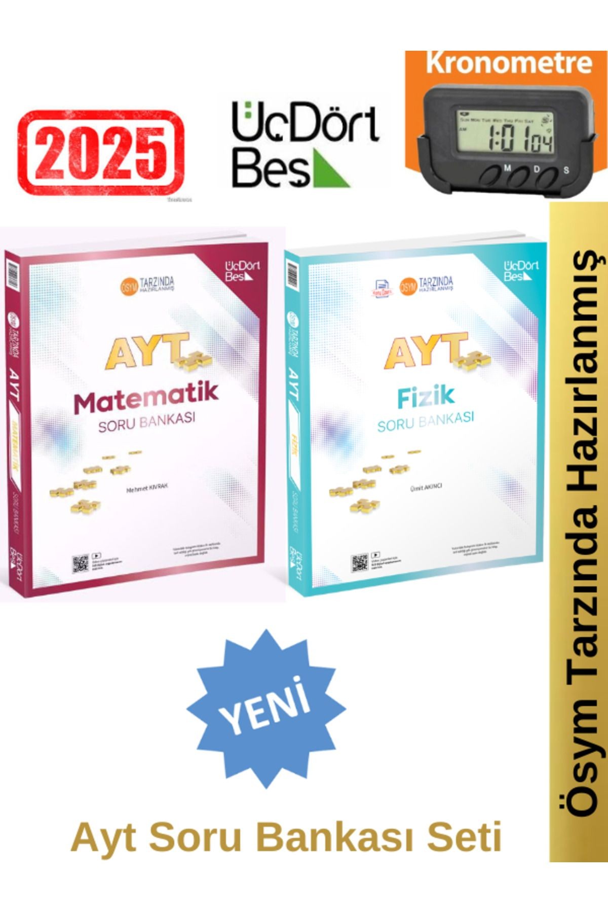 2025 Ayt Matematik-Fizik Video Çözümlü Soru Bankası Seti(2 Kitap)Yeni Ürün+Kronometre