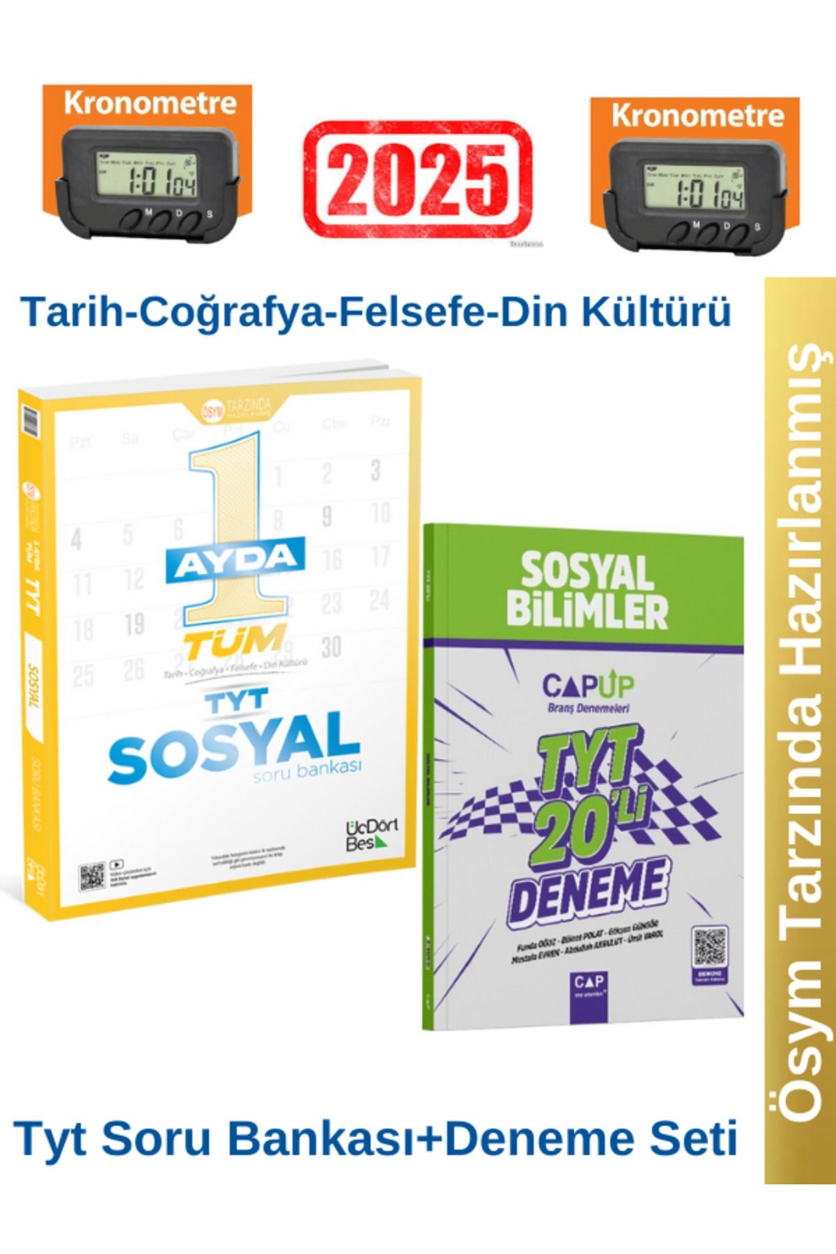 2025 1 Ayda Tüm TYT Sosyal Soru Bankası+Çap TYT Sosyal Bilimler 20 li Deneme+Kronometre