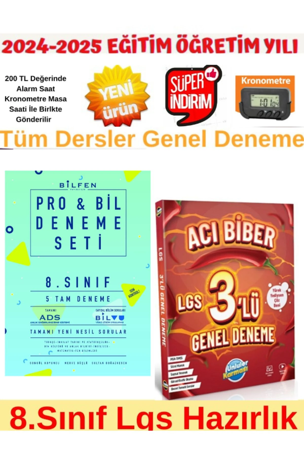 2025 8.Sınıf Lgs Probil 5 li Deneme+Ünlüler 8.Sınıf Acıbiber Lgs Tüm Ders3lü Deneme+Kronometre