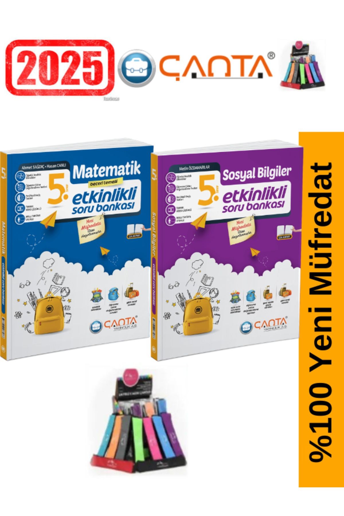 Çanta Yayınları 5.Sınıf Matematik-Sosyal Video Çözümlü Etkinlikli Soru Bankası+Kalemlik