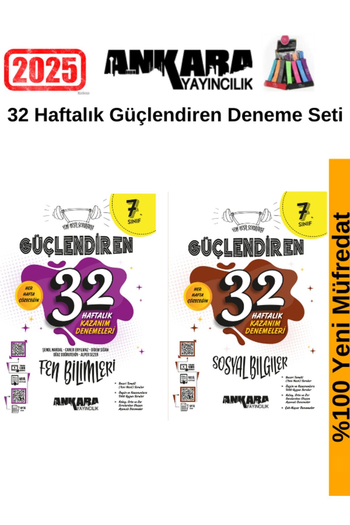 Güncel 2025 7.Sınıf Güçlendiren Fen-Sosyal 32 Hafta Deneme Seti+Kalemlik