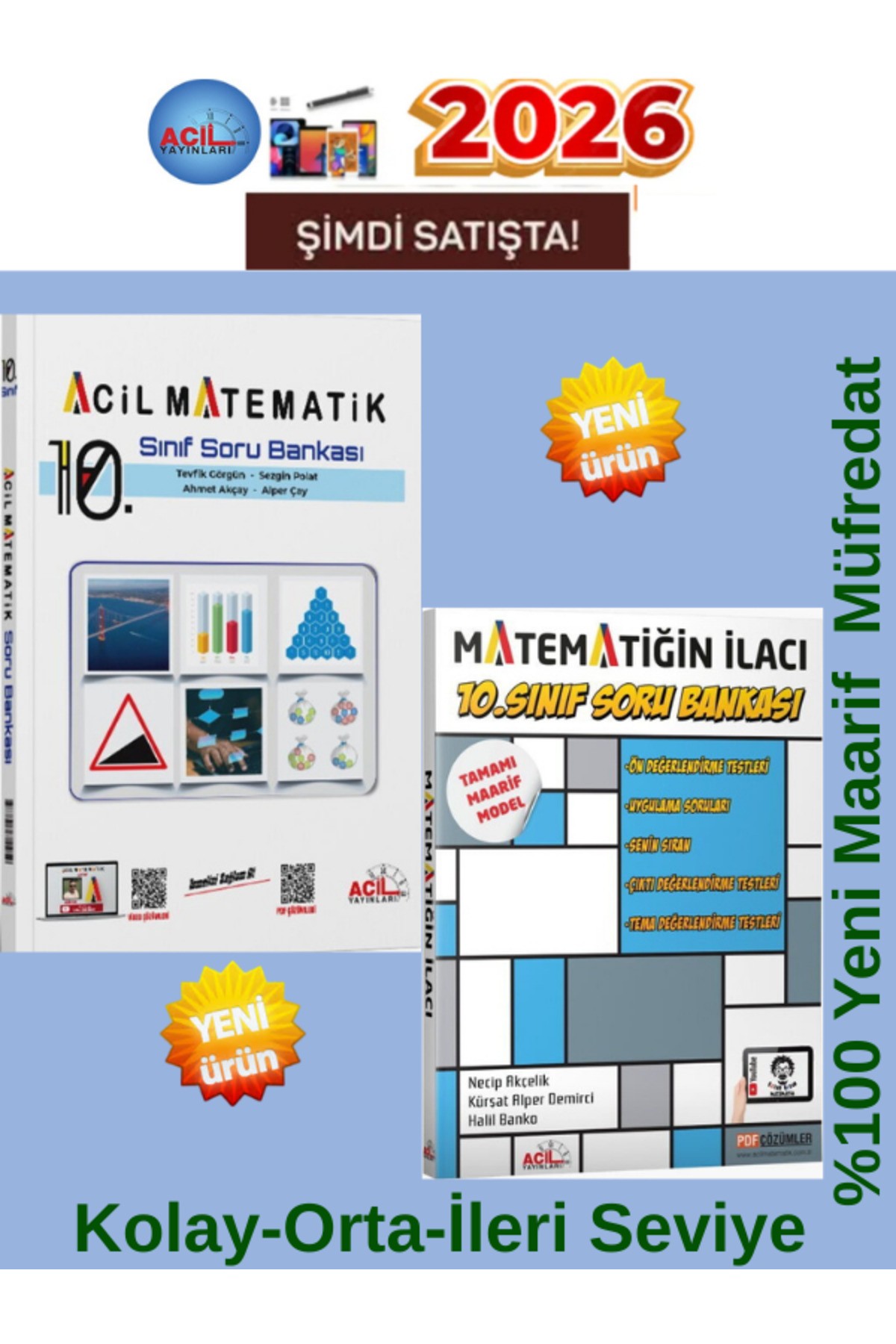 %100 Yeni Marif Müfredat 10.Sınıf Acil Soru Bankası+Matematiğin İlacı Soru Bankası+Kalem