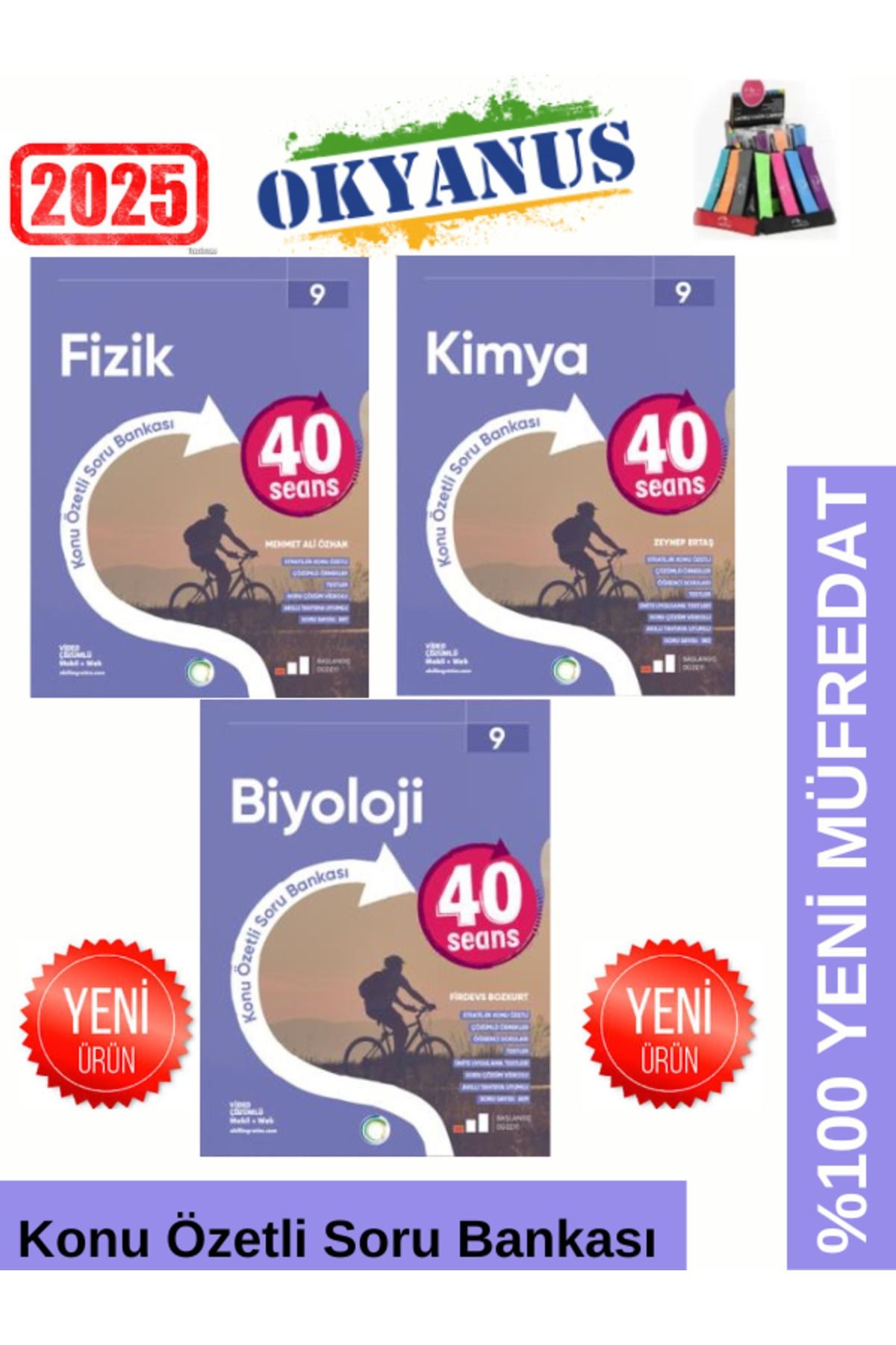 2025 9.Sınıf 40 Seans Fizik-Kimya-Biyoloji %100Yeni Müfredat Konu Özetli Soru Bankası Set+Kalemlik