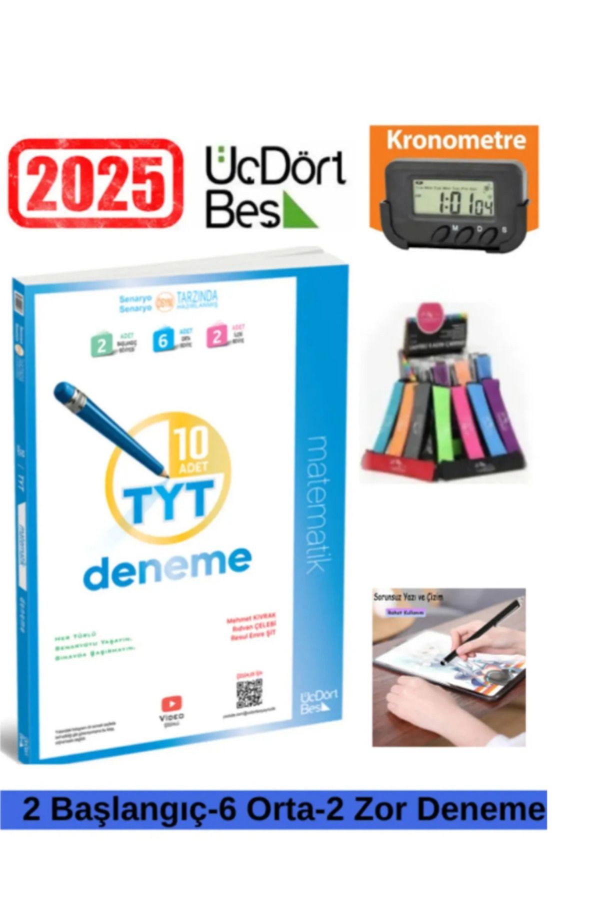 Tyt 10’lu Matematik Deneme Soru Bankası 345 Üçdörtbeş 2025 Kronometre Kalem Kalemlik