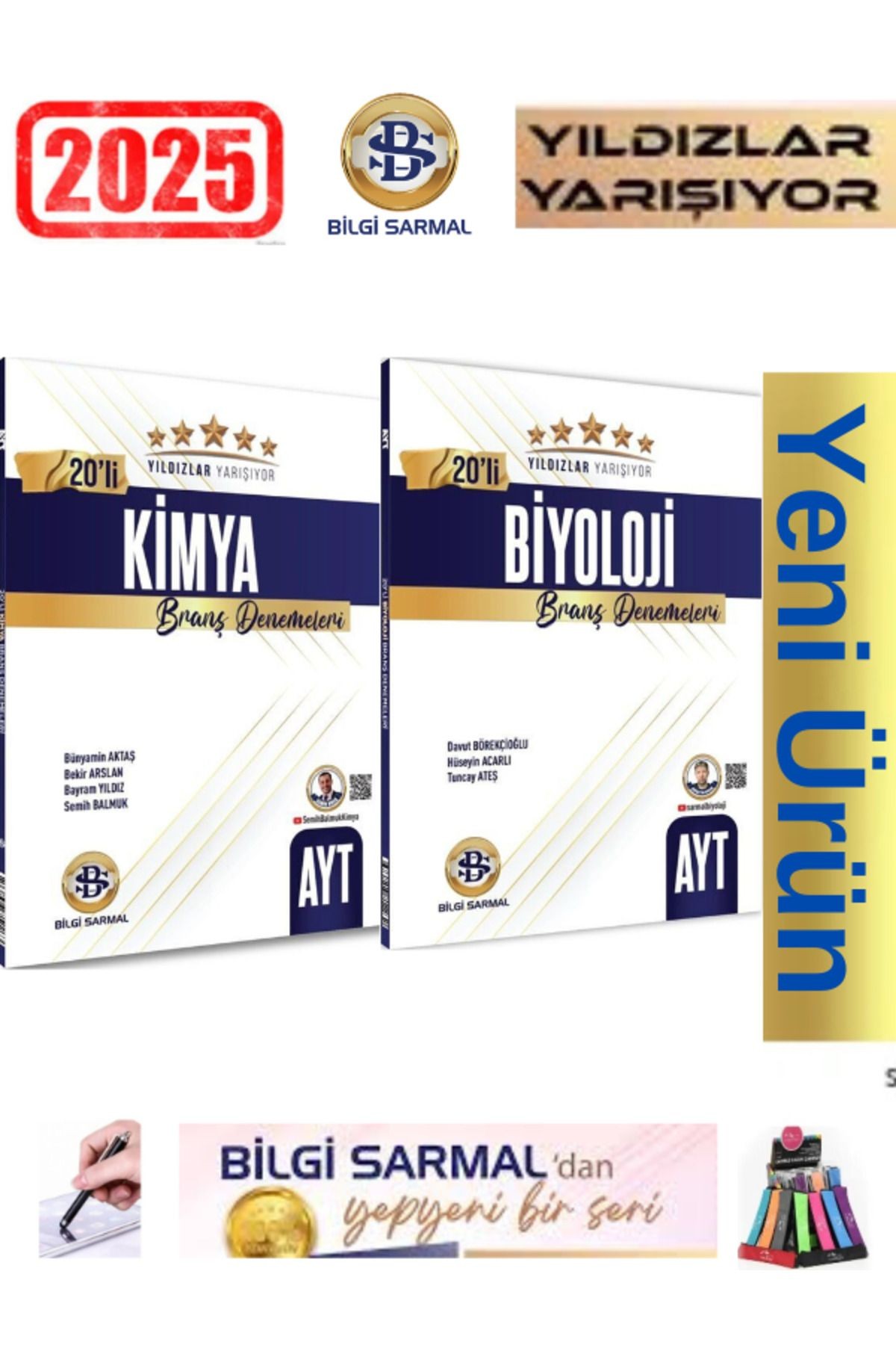2025 AYT Biyoloji20-Kimya20 Yıldızlar Yarışıyor 40 lı Branş Denemesi(Yeni Ürün)+Kalem+Kalemlik