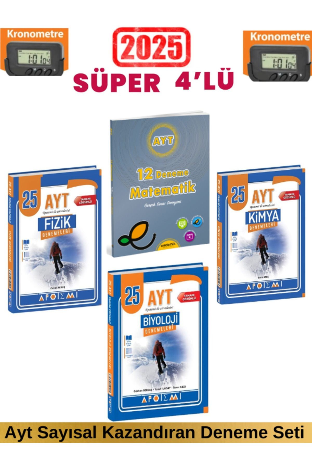 2025 Endemik Ayt Matematik 12 Deneme+Apotemi Ayt Fizik 25+Kimya 25+Biyoloji 25 Deneme Seti