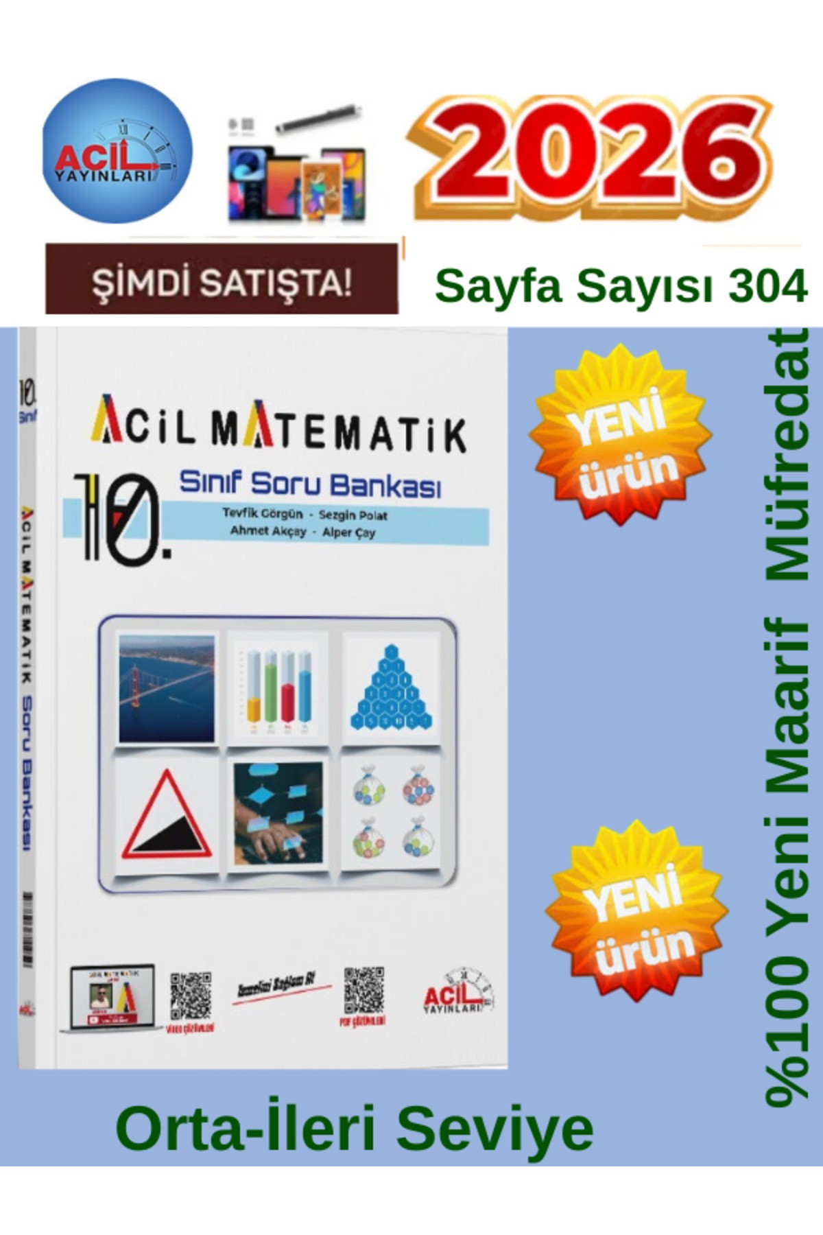 10.Sınıf Acil Matematik Soru Bankası %100 Yeni Müfredat(Orta İleri Seviye)Yeni Ürün