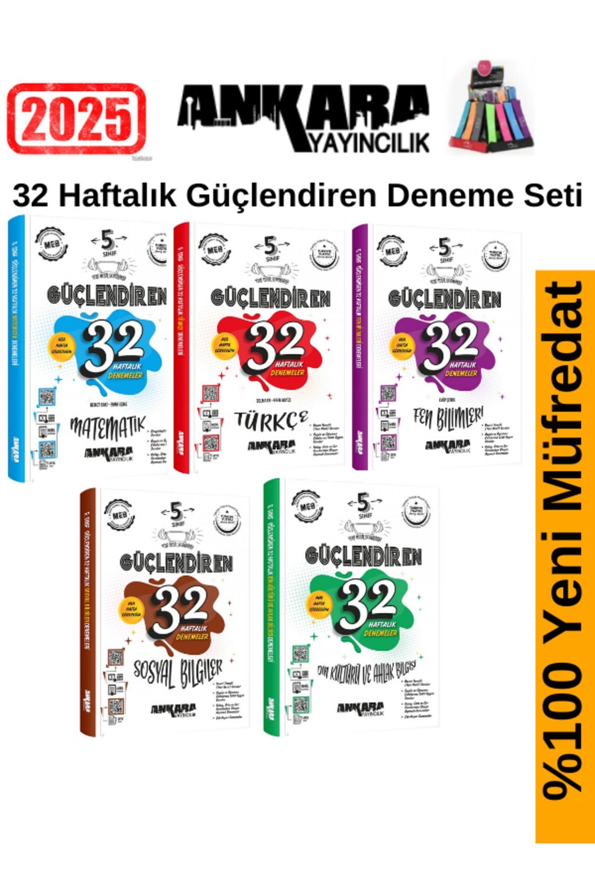 2025 5.Sınıf Güçlendiren  5 Kitap (M-T-F-S-D)32 Haftalık Deneme Seti+Kalemlik
