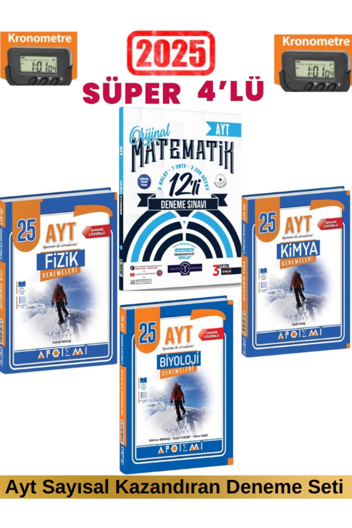 2025 Ayt Matematik 12 li Deneme+Apotemi Ayt Fizik 25+Kimya 25+Biyoloji 25 Deneme Seti