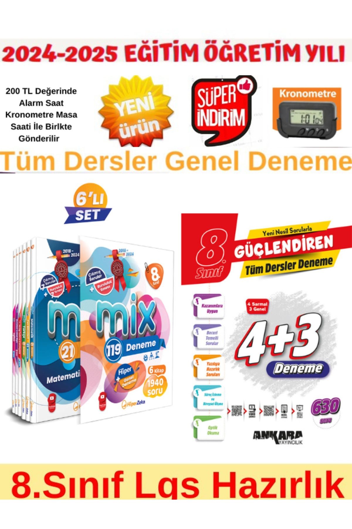 2025 8.Sınıf Mix 119 Deneme+Ankara 8.Sınıf Lgs Tüm Ders 4+3 Genel Deneme+Kronometre