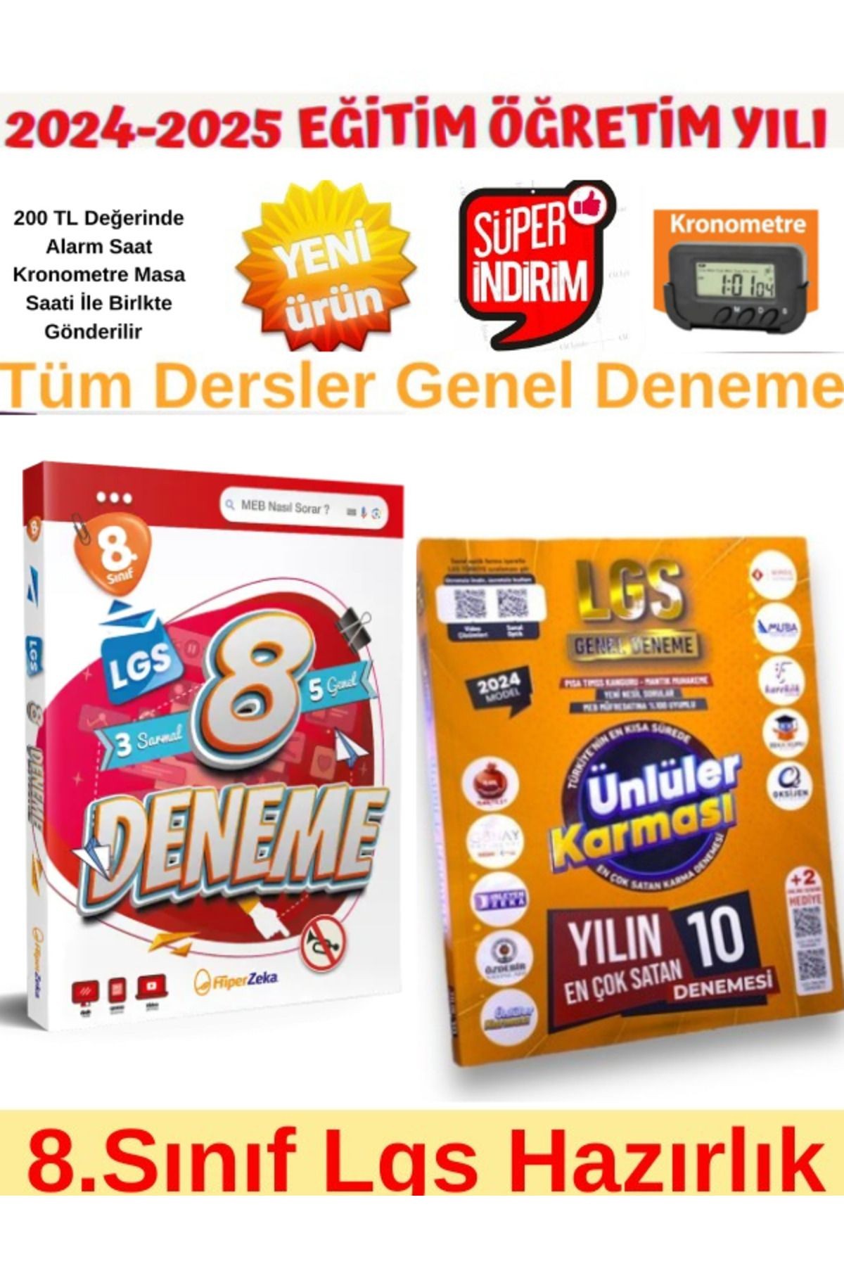 2025 8.Sınıf Lgs Tüm Dersler 3+5 Deneme+Ünlüler 8.Sınıf 10+5 Farklı Yayın Karma Deneme+Kronometre