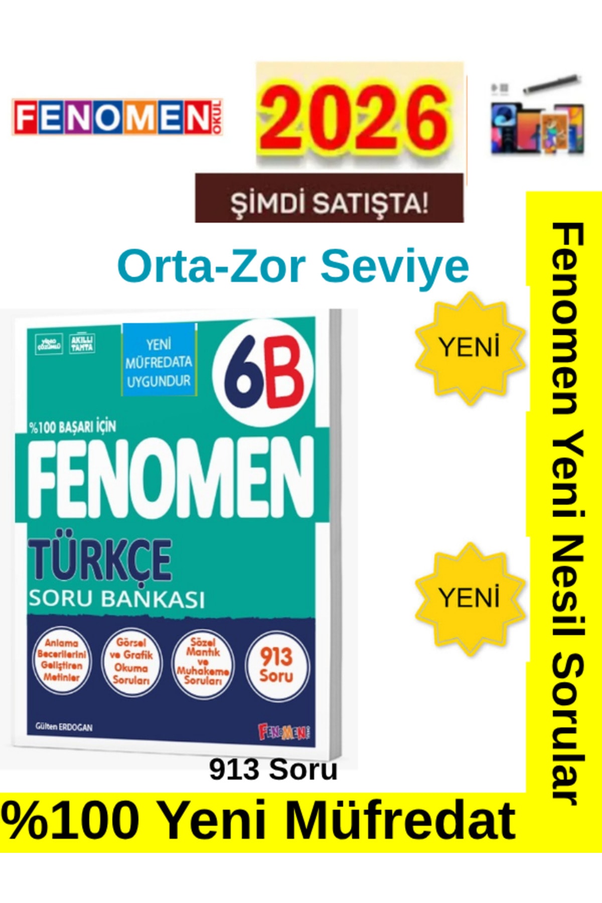 2026 6.Sınıf Türkçe 6B(913 Soru)%100 Yeni Müfredat Orta-Zor Seviye Soru Bankası+Kalem