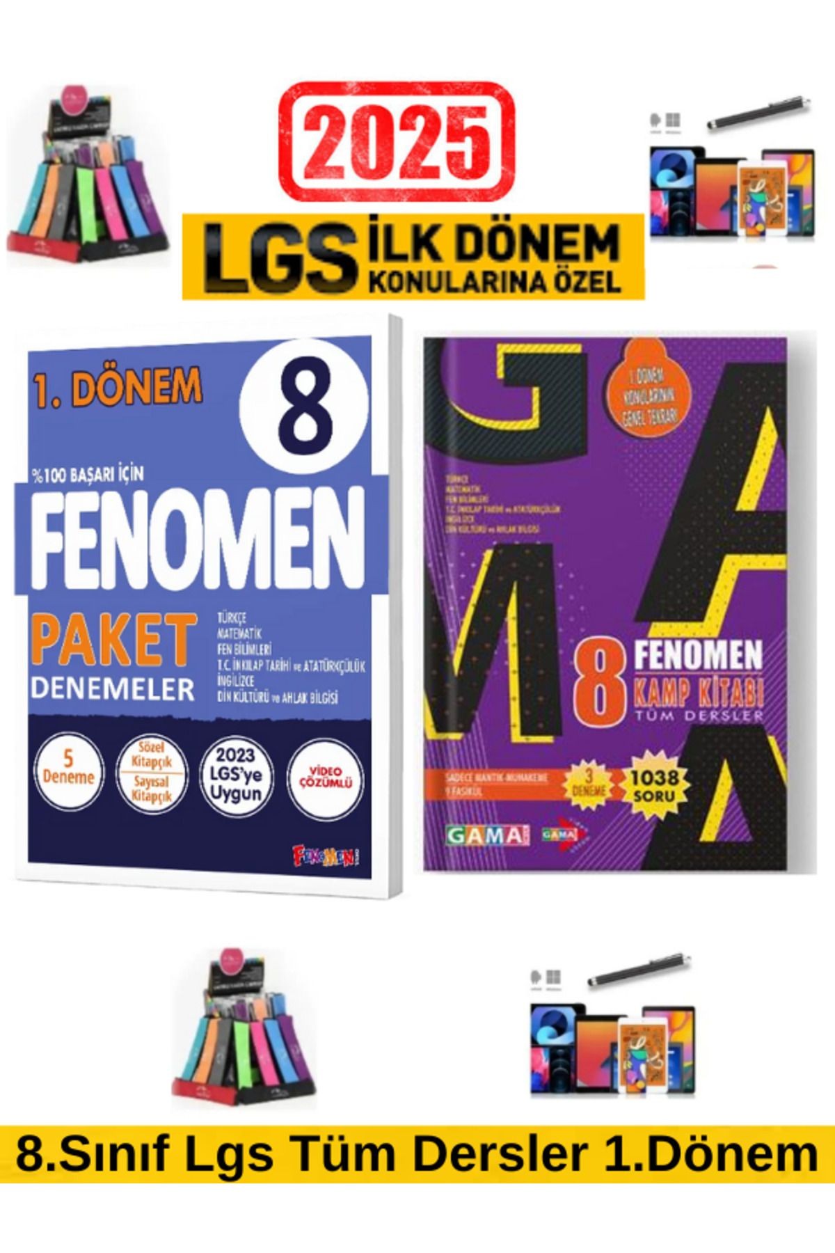 2025 8.Sınıf Lgs 1.Dönem 8 Li Paket Deneme+Fenomen 1.Dönem Lgs TümDersler Kamp Kitabı