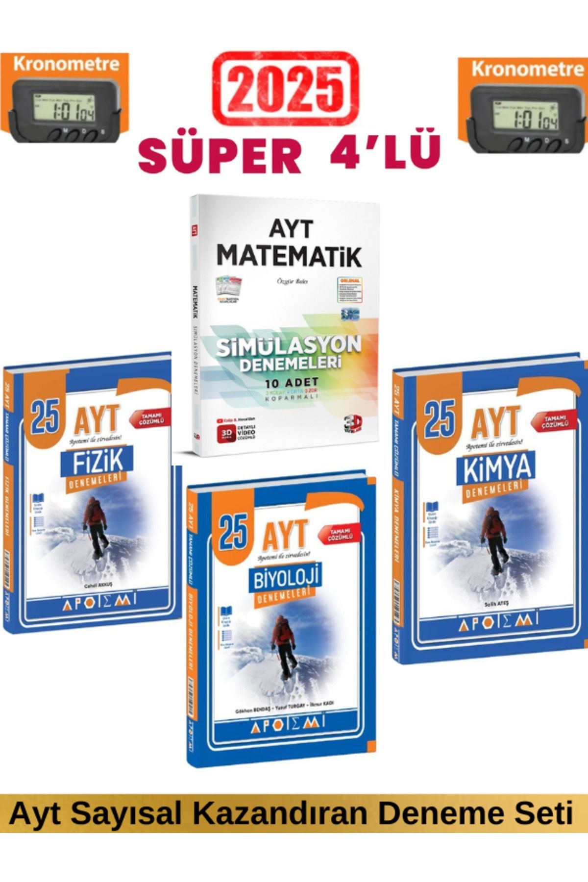 2025 3D Ayt Matematik 10 Deneme+Apotemi Ayt Fizik 25+Kimya 25+Biyoloji 25 Deneme Seti