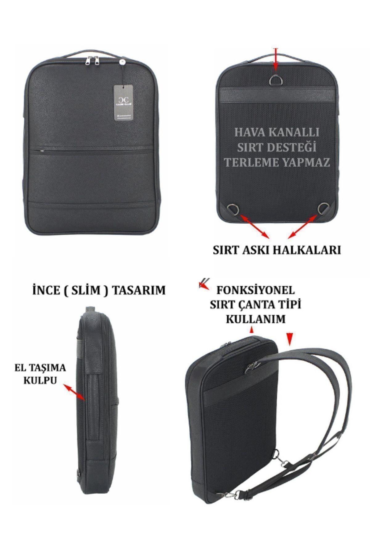 15.6-16 İnç-6 Bölmeli-El-Sırt-Laptop Uyumlu -Suni Deri-Ortapedik Siyah Renk Çanta