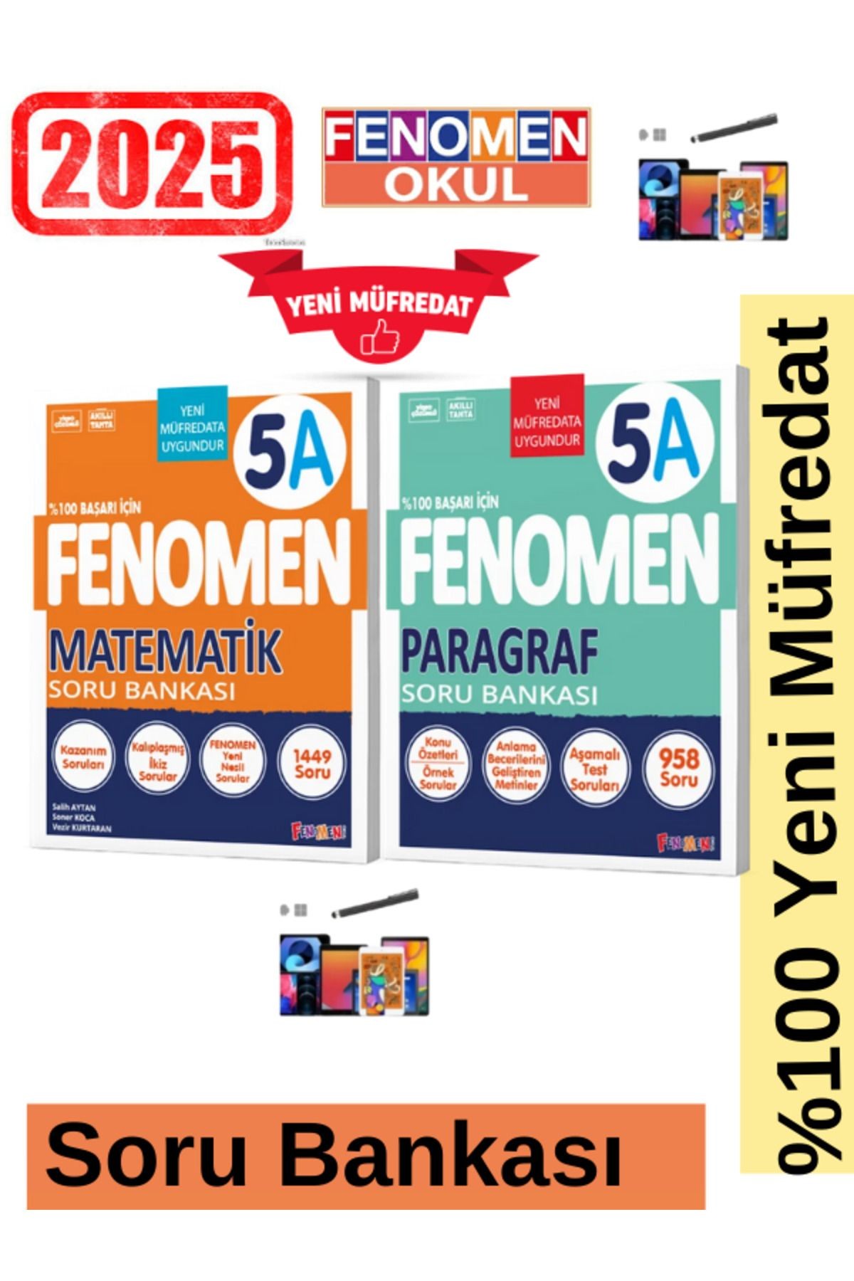 2025 5.Sınıf Matematik(A)1449 Soru-Paragraf(A)Kolay 958 Soru Yeni Müfredat Soru Bankası Seti+Kalem