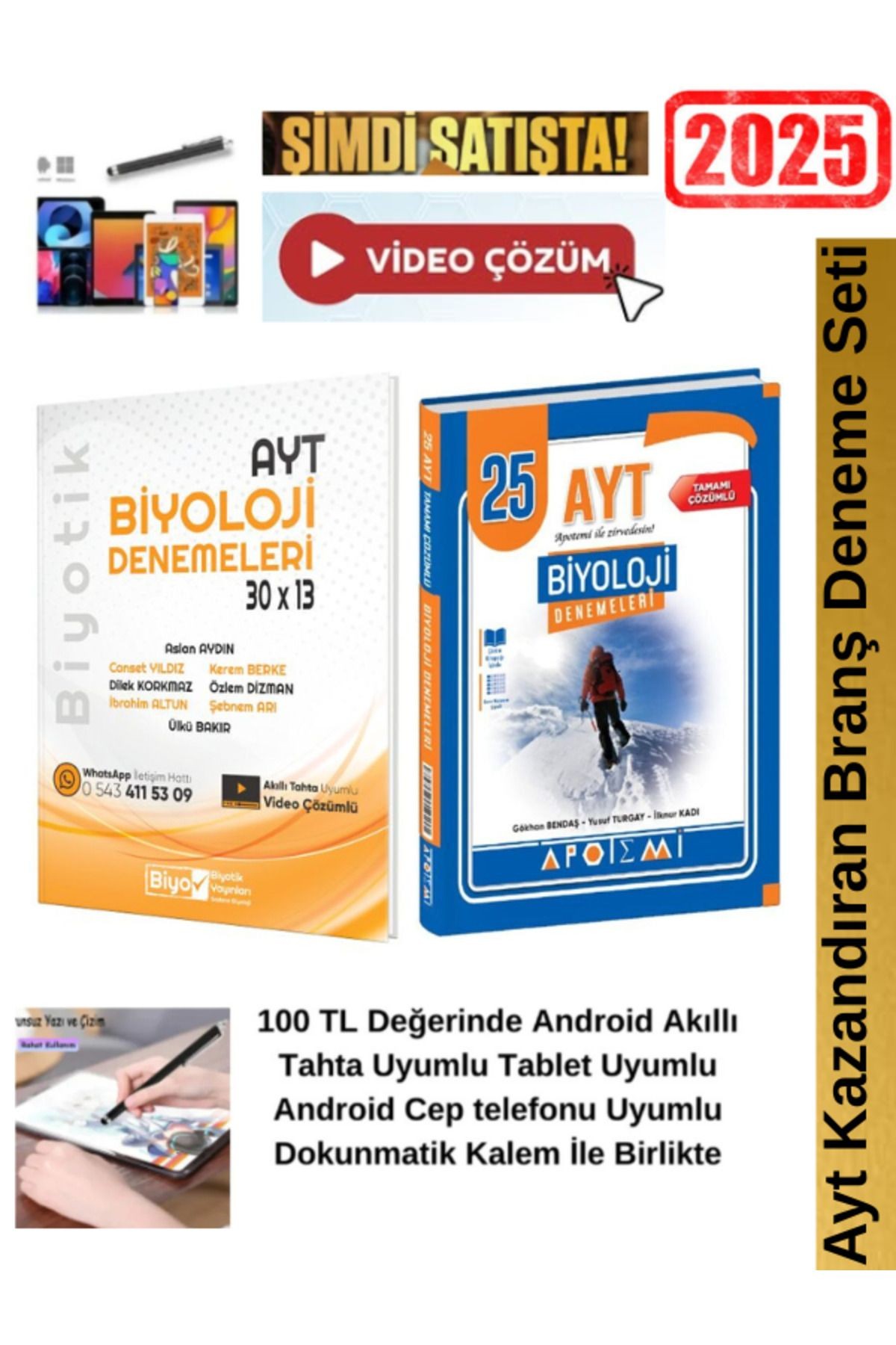 Ayt Biyoloji 30x13 Branş Deneme+Apotemi Ayt Biyoloji 25 li Deneme Seti+Android Kalem
