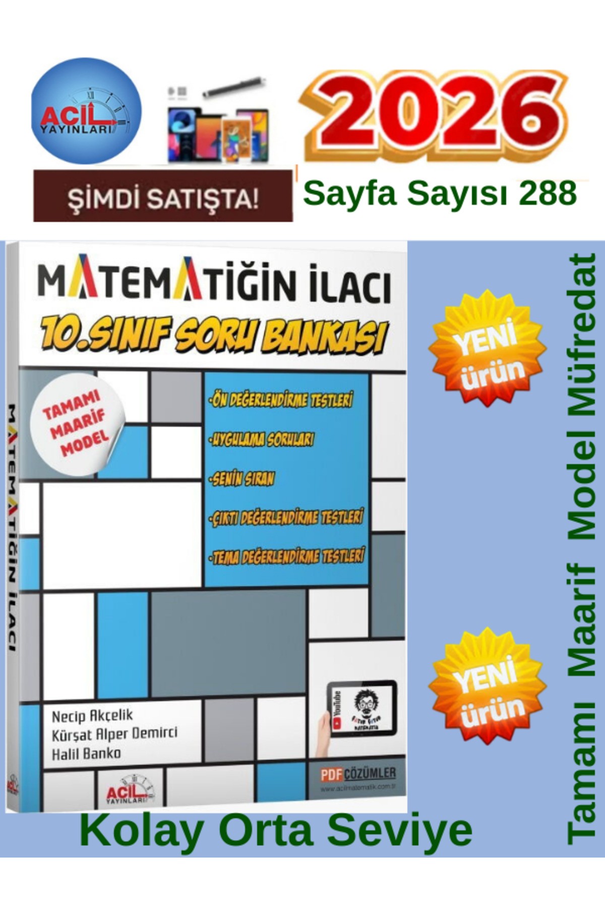 %100 Yeni Marif Müfredat 10.Sınıf Matematiğin İlacı Video Çözümlü Soru Bankası(Kolay-Orta)Yeni