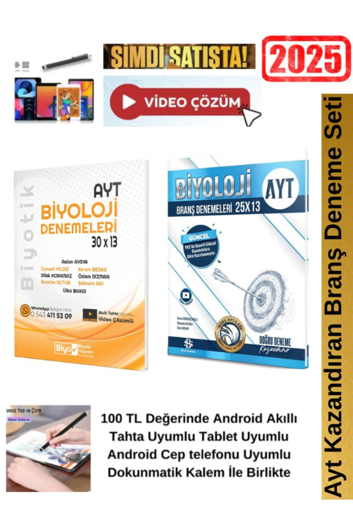 Ayt Biyoloji 30x13 Branş Deneme+Bilgi Sarmal Ayt Biyoloji 25x13 lü Deneme Seti+ Kalem