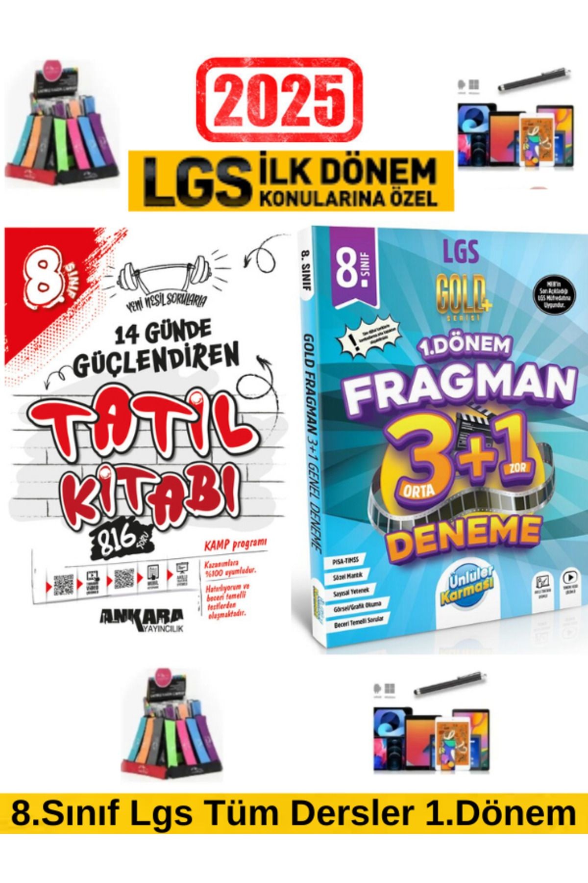 2025 8.Sınıf Lgs 1.Dönem Güçlendiren Tatil Kamp+Ünlüler Fragman 3Orta+1Zor 1.Dönem Deneme+Kalem