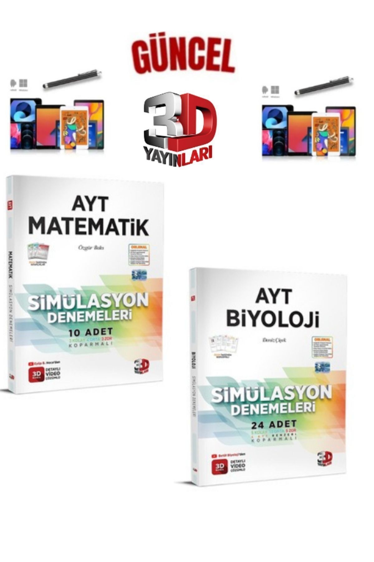 2025 3D Çözüm Ayt Matematik(10)-Biyoloji(24) 34 Adet Deneme Seti+Dokunmatik Kalem