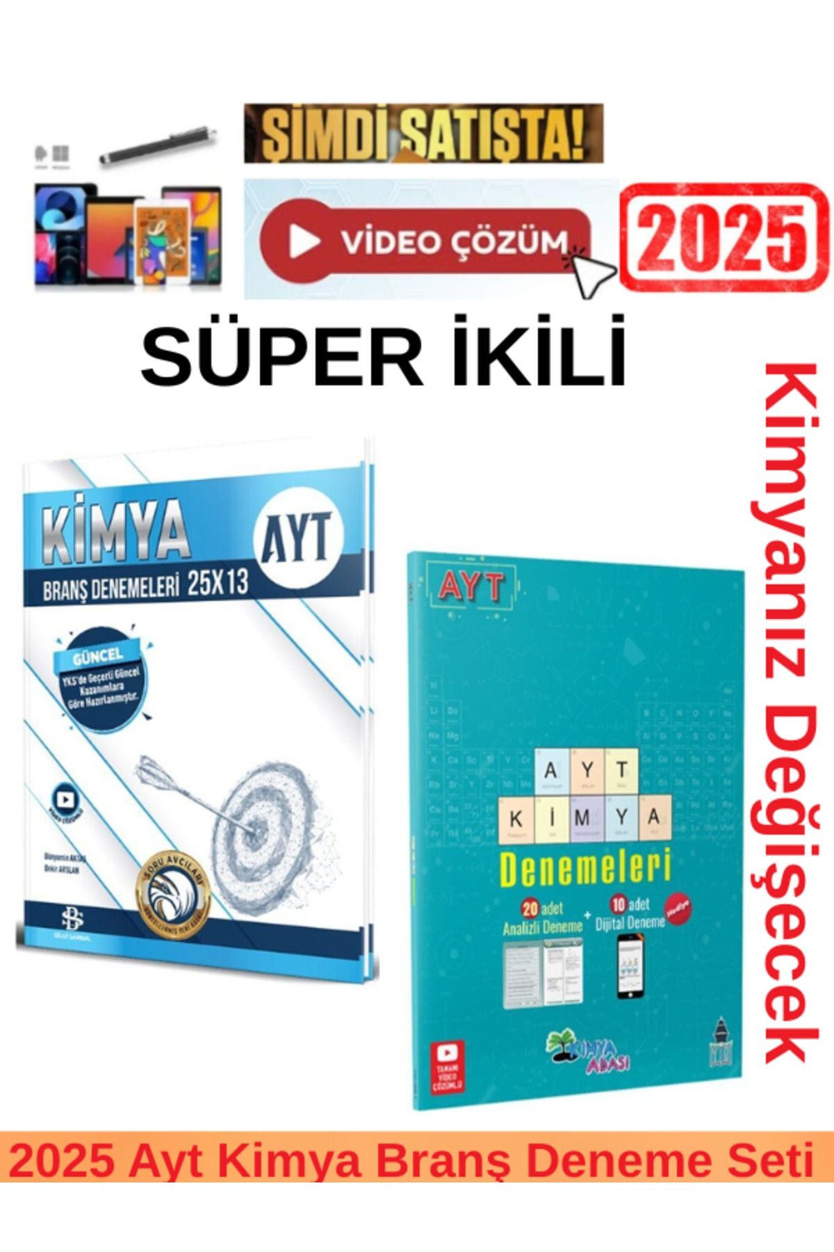 2025 Ayt Kimya 25x13 Branş Deneme +Kimya Adası Ayt Kimya 30 Branş Deneme Seti+Kalem