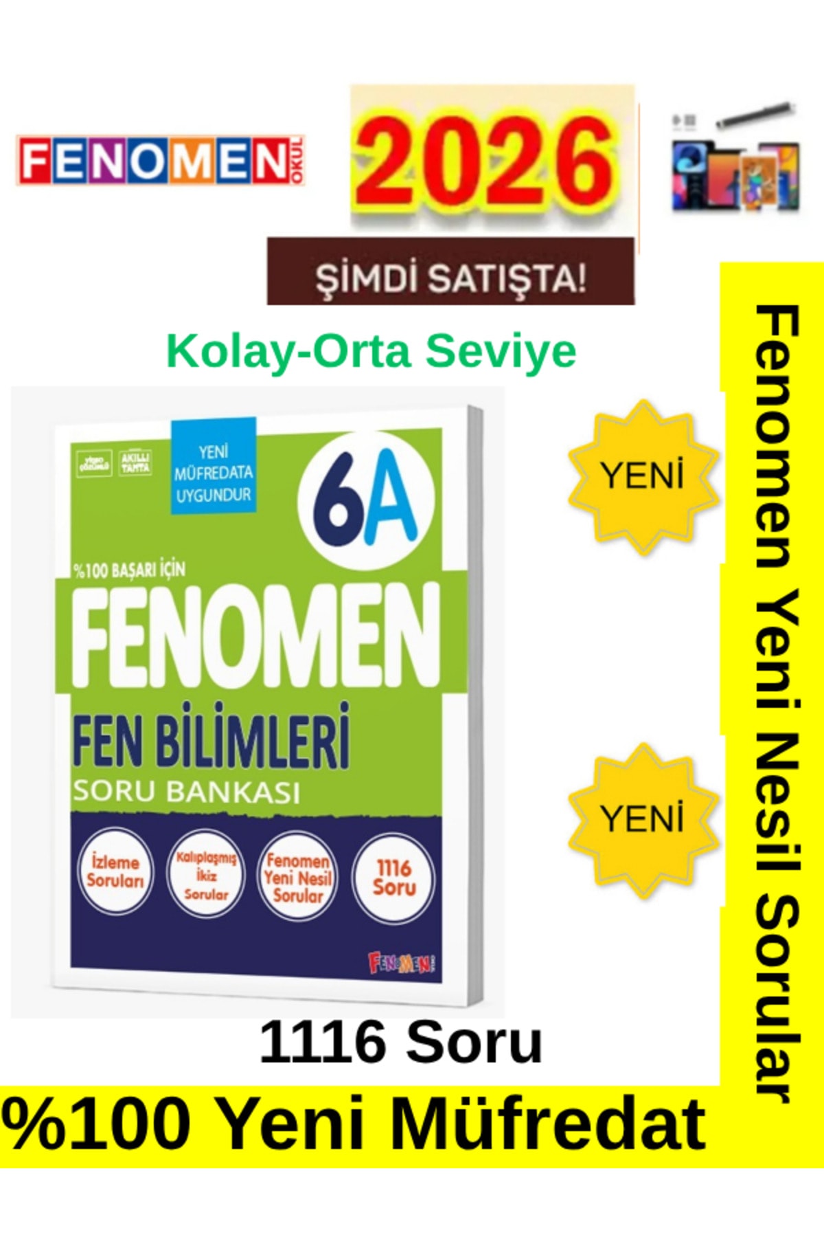 2026 Güncel 6.Sınıf 6A Fen (1116 Soru)Yeni Müfredat Soru Bankası+Kalem