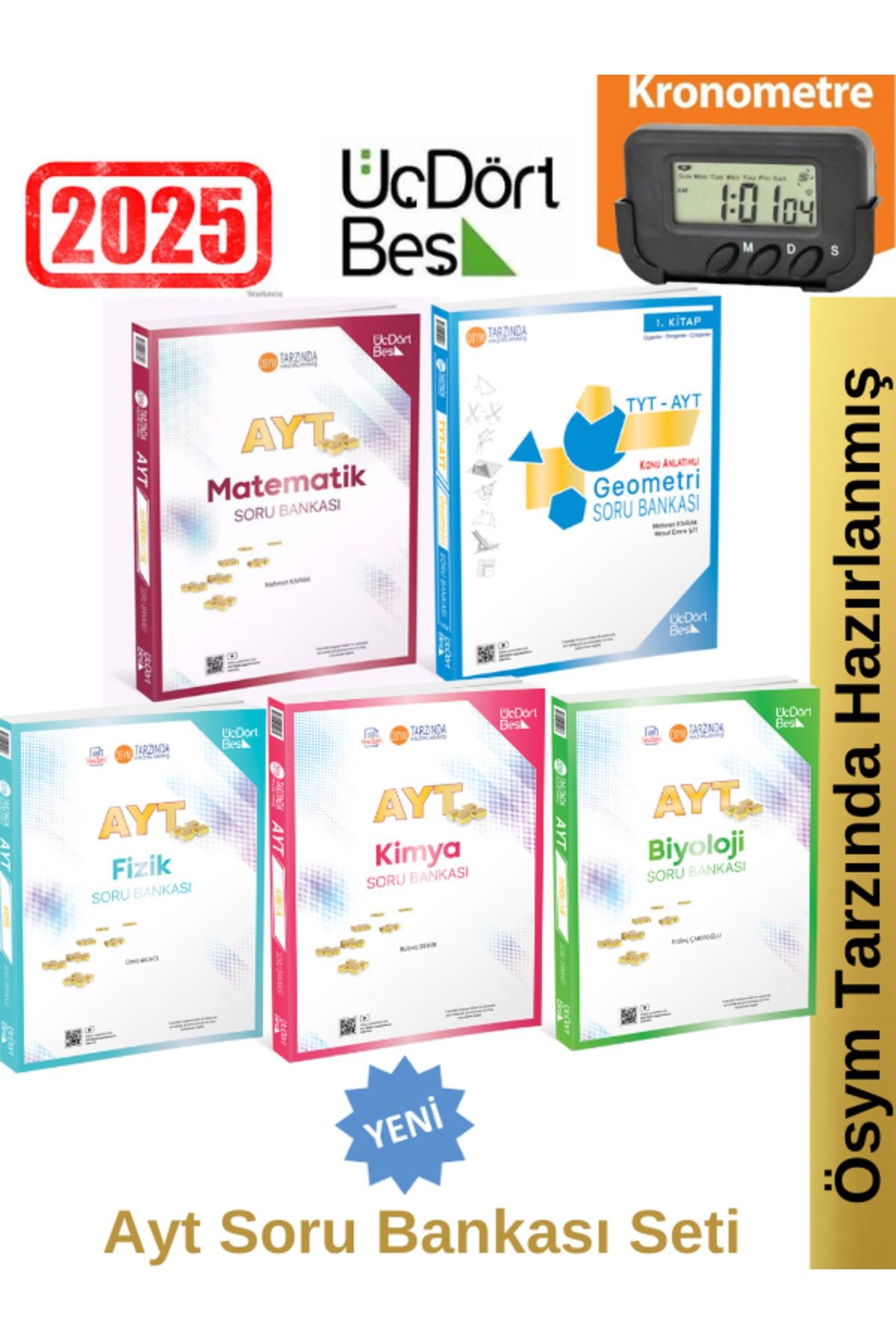 2025 Ayt Sayısal Video Çözümlü Soru Bankası Seti(5 Kitap)Yeni Ürün+Kronometre