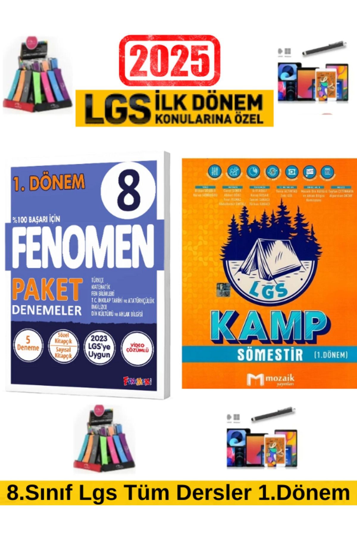 2025 8.Sınıf Lgs 1.Dönem 8 Li Paket Deneme+Mozaik Tüm Dersler 1.Dönem Kamp+Kalemlik