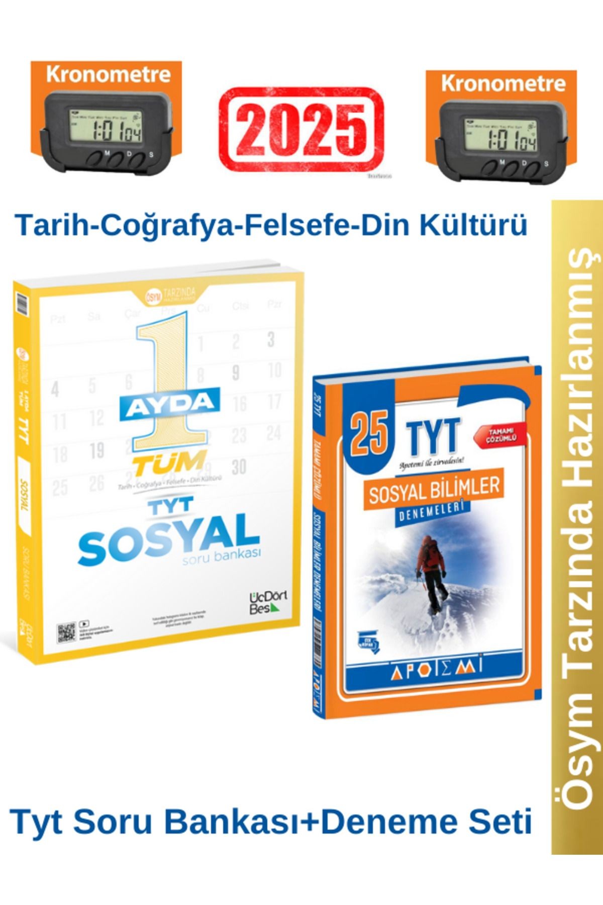 2025 1 Ayda Tüm TYT Sosyal Soru Bankası+Apotemi TYT Sosyal Bilimler 25 li Deneme+Kronometre