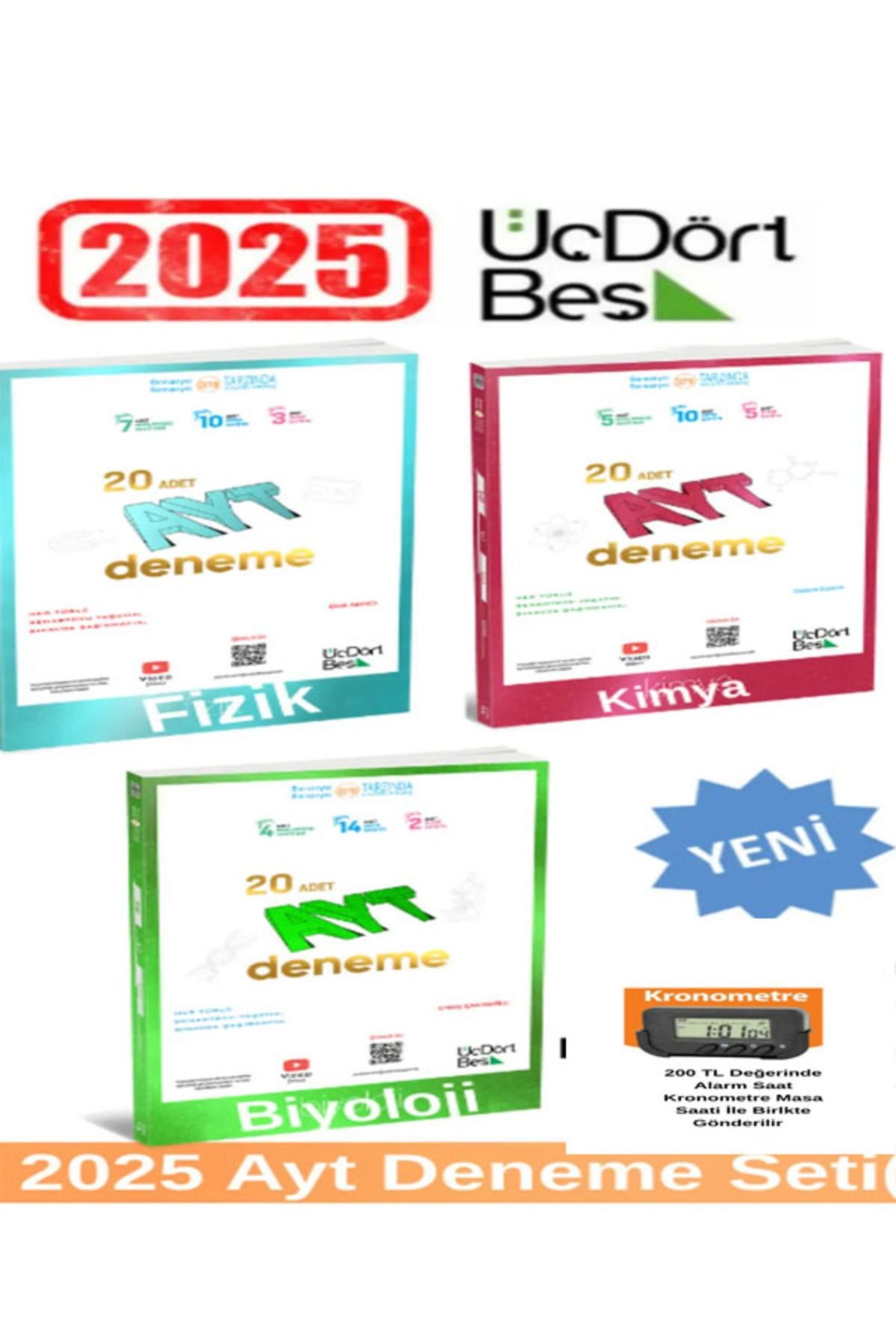 2025 345 Ayt Fizik Kimya Biyoloji Deneme Seti Dokunmatik Kalem Lastikli Kalemlik