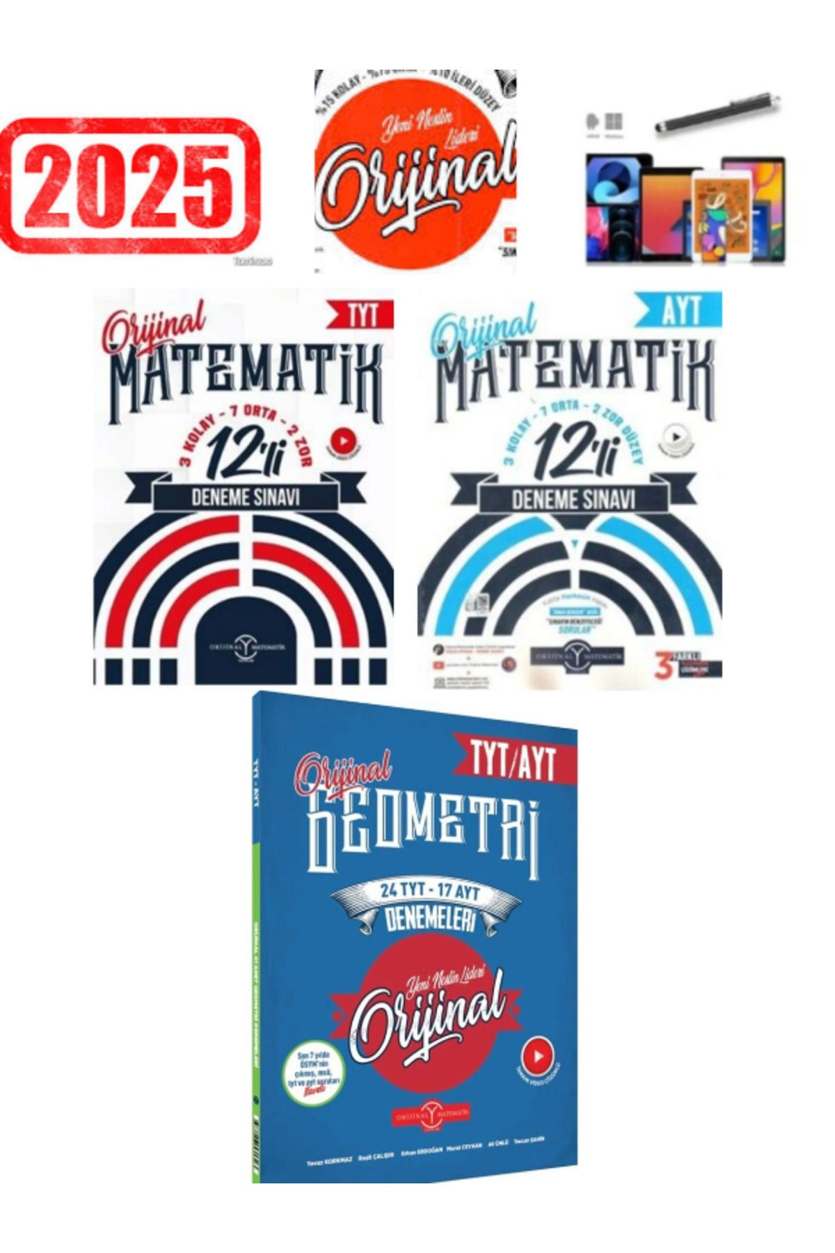 2025 Orijinal Tyt Matematik 12 Deneme+Ayt 12 Deneme+TytAyt Geometri 41 Deneme Seti+Kalem