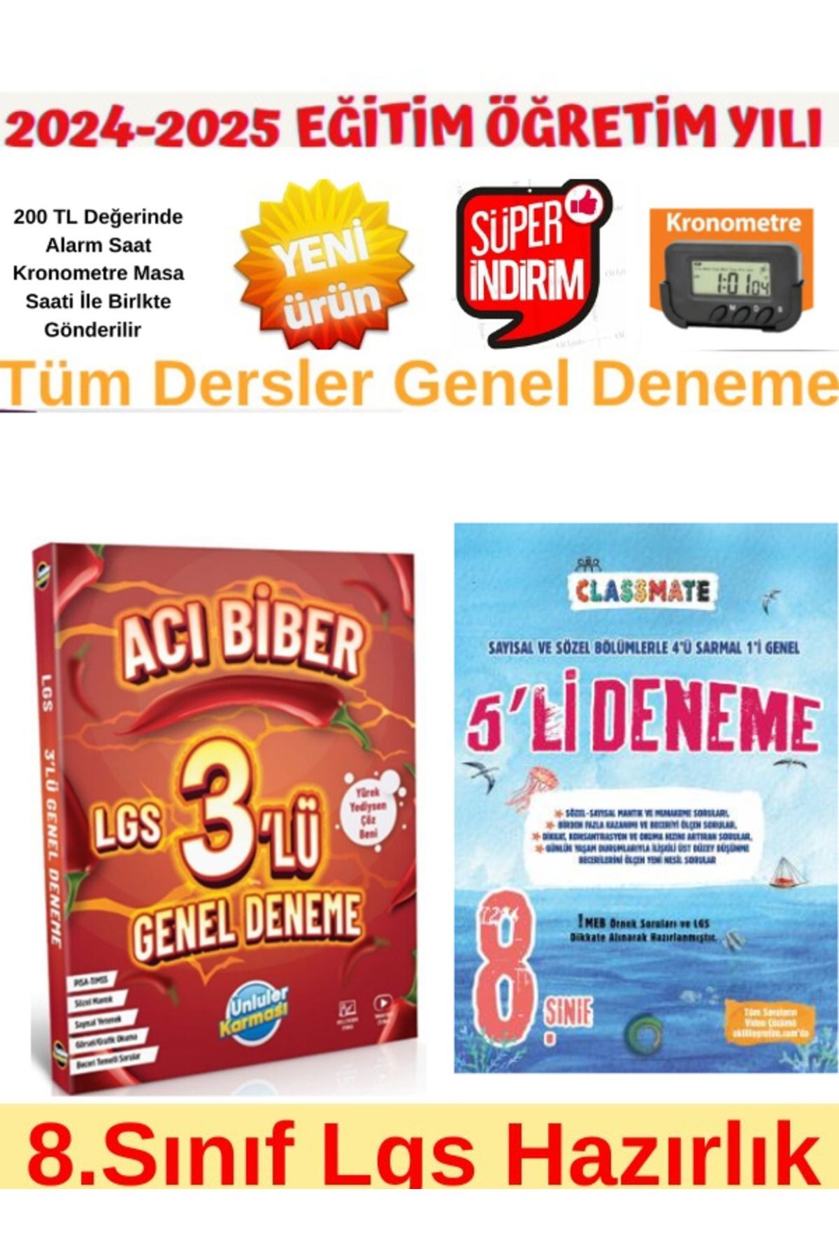 Ünlüler 8.Sınıf Acıbiber Lgs Tüm Dersler 3lü Deneme+Okyanus Clas 8.Sınıf Lgs Tüm Dersler 5Li Deneme
