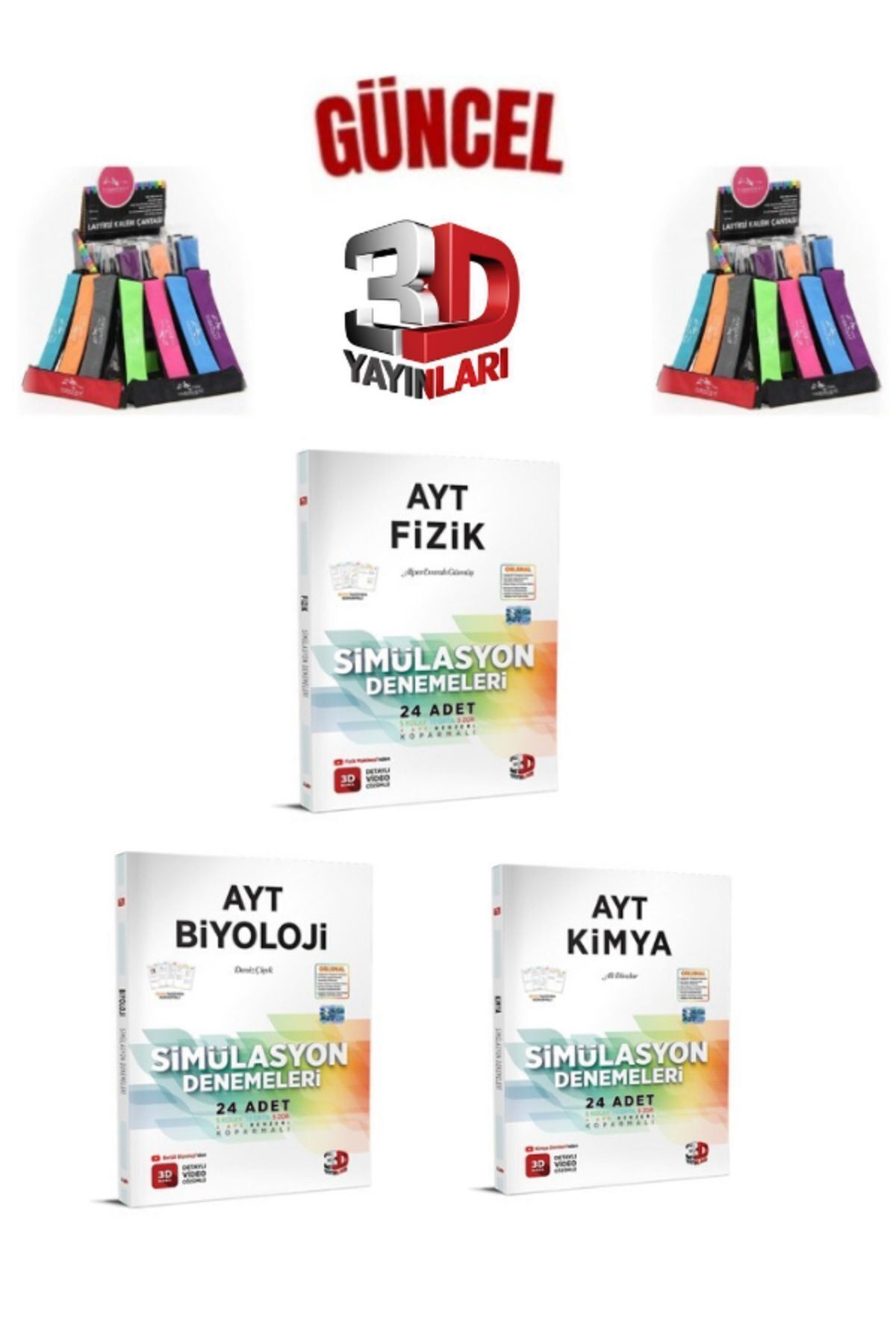 2025 3D Çözüm Ayt Fizik(24)-Kimya(24)-Biyoloji(24) 72Adet Koparmalı Deneme Seti+Kalemlik